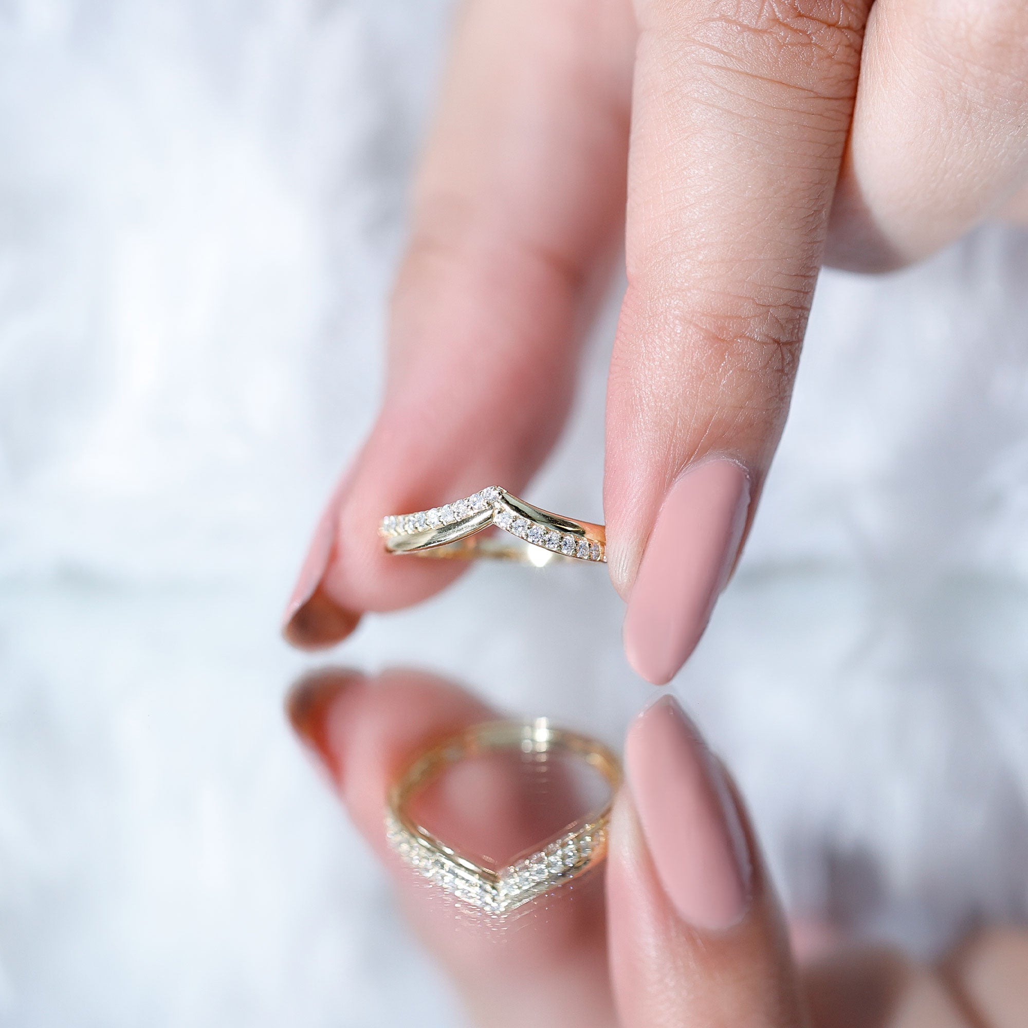 Pave Set Round Cut Natural Diamond Chevron Ring Natural - ( HI-SI ) - Rosec Jewels