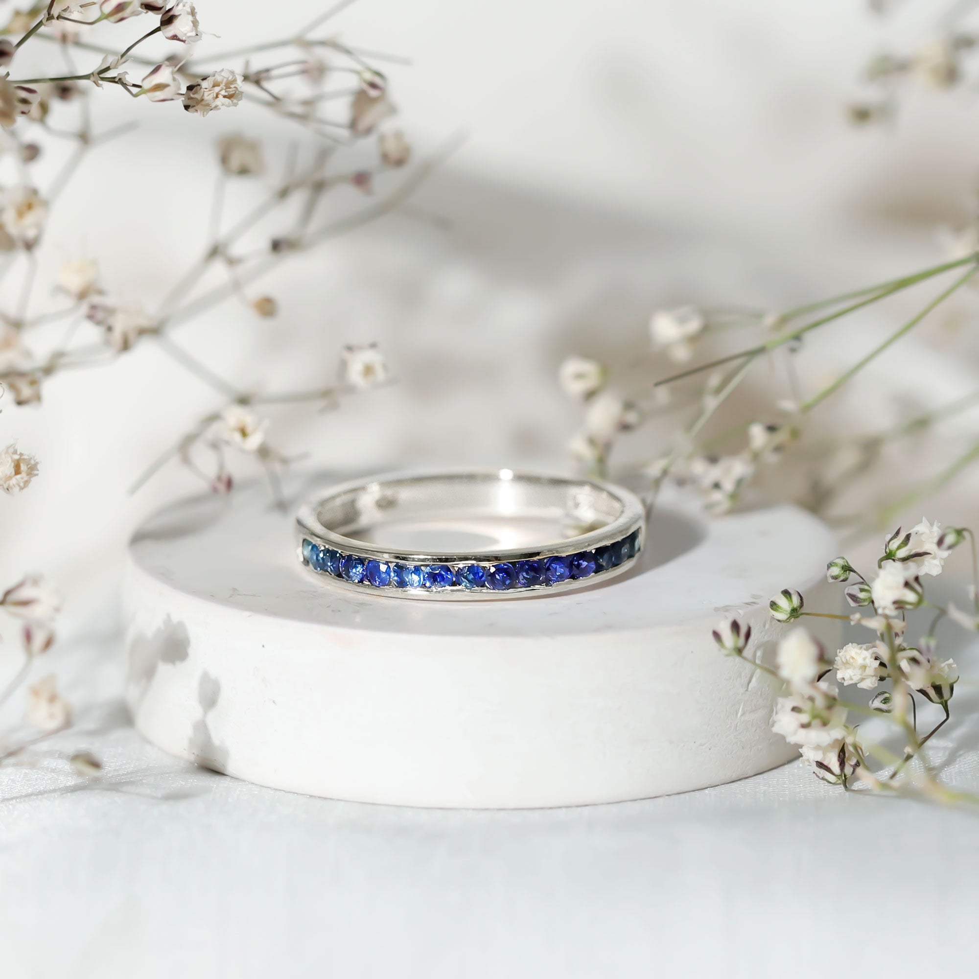 Natural Blue Sapphire Half Eternity Stackable Ring for Women AAA - Rosec Jewels