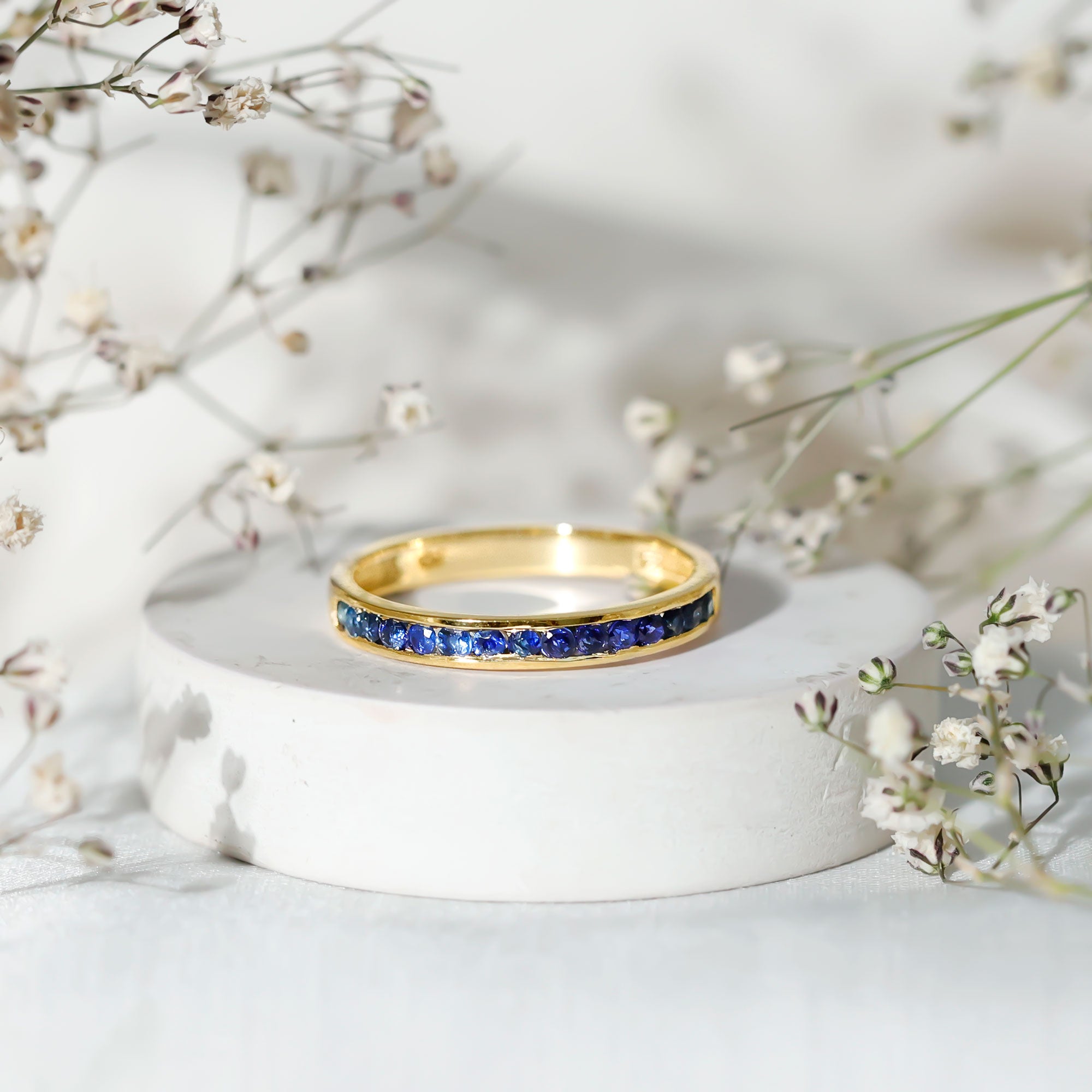 Natural Blue Sapphire Half Eternity Stackable Ring for Women AAA - Rosec Jewels