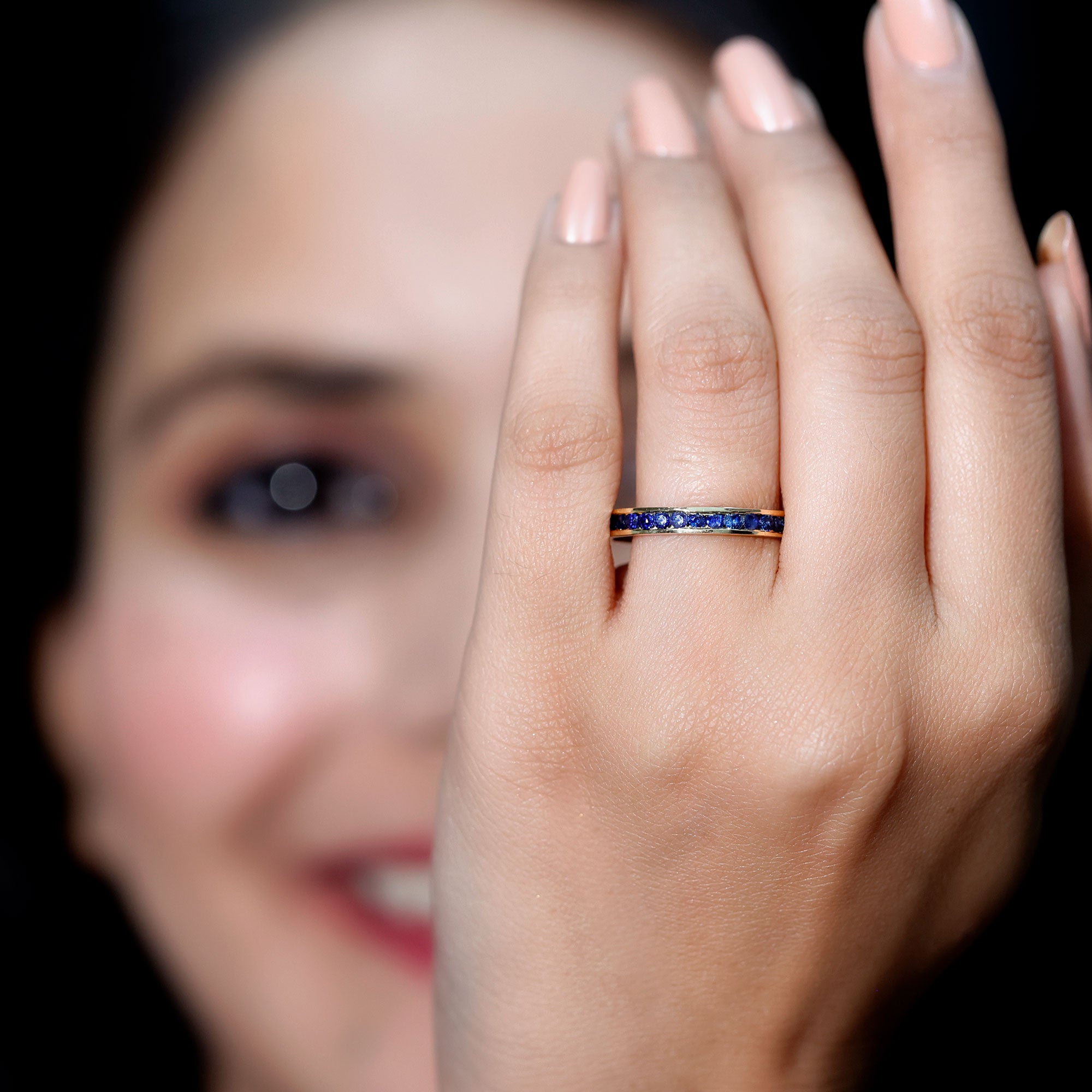 Natural Blue Sapphire Half Eternity Stackable Ring for Women AAA - Rosec Jewels