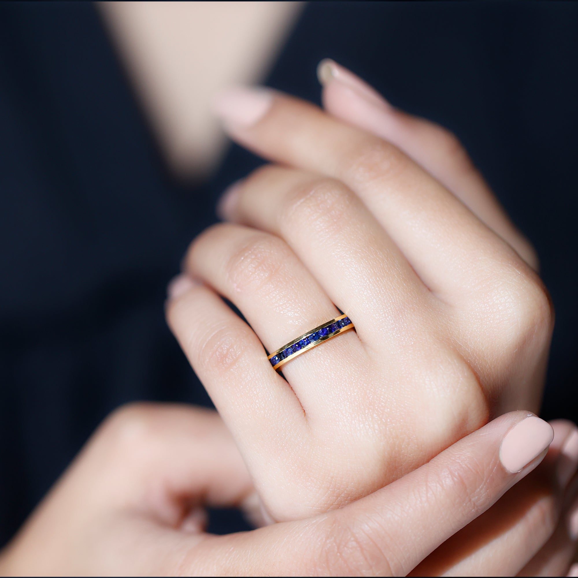 Natural Blue Sapphire Half Eternity Stackable Ring for Women AAA - Rosec Jewels