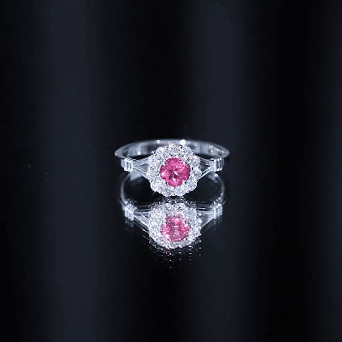 Real Pink Tourmaline and Diamond Engagement Ring in Split Shank AAA - Rosec Jewels