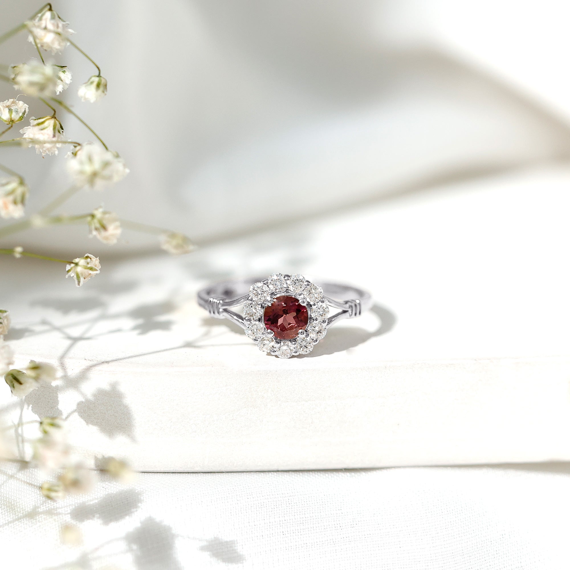 Real Pink Tourmaline and Diamond Engagement Ring in Split Shank AAA - Rosec Jewels