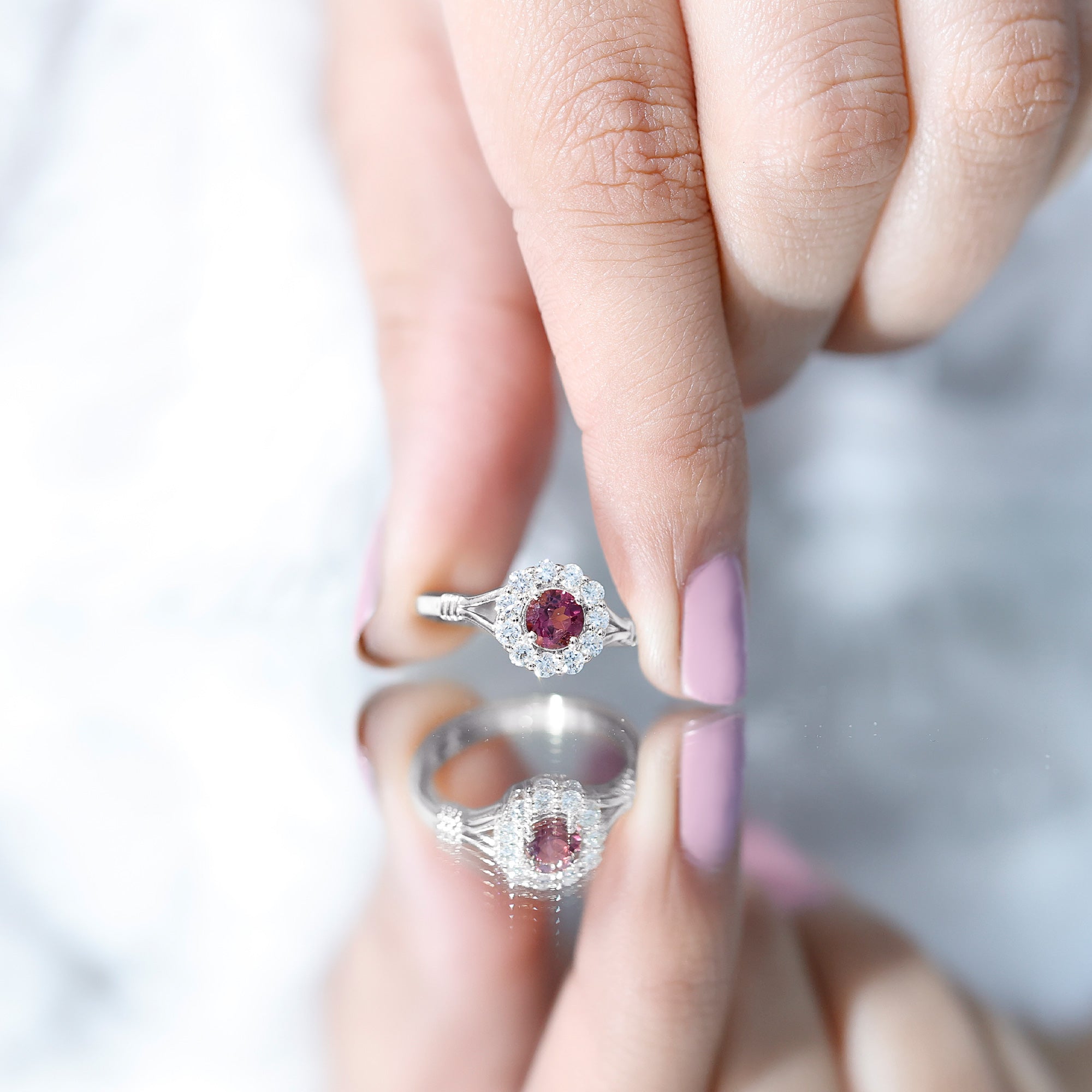 Real Pink Tourmaline and Diamond Engagement Ring in Split Shank AAA - Rosec Jewels