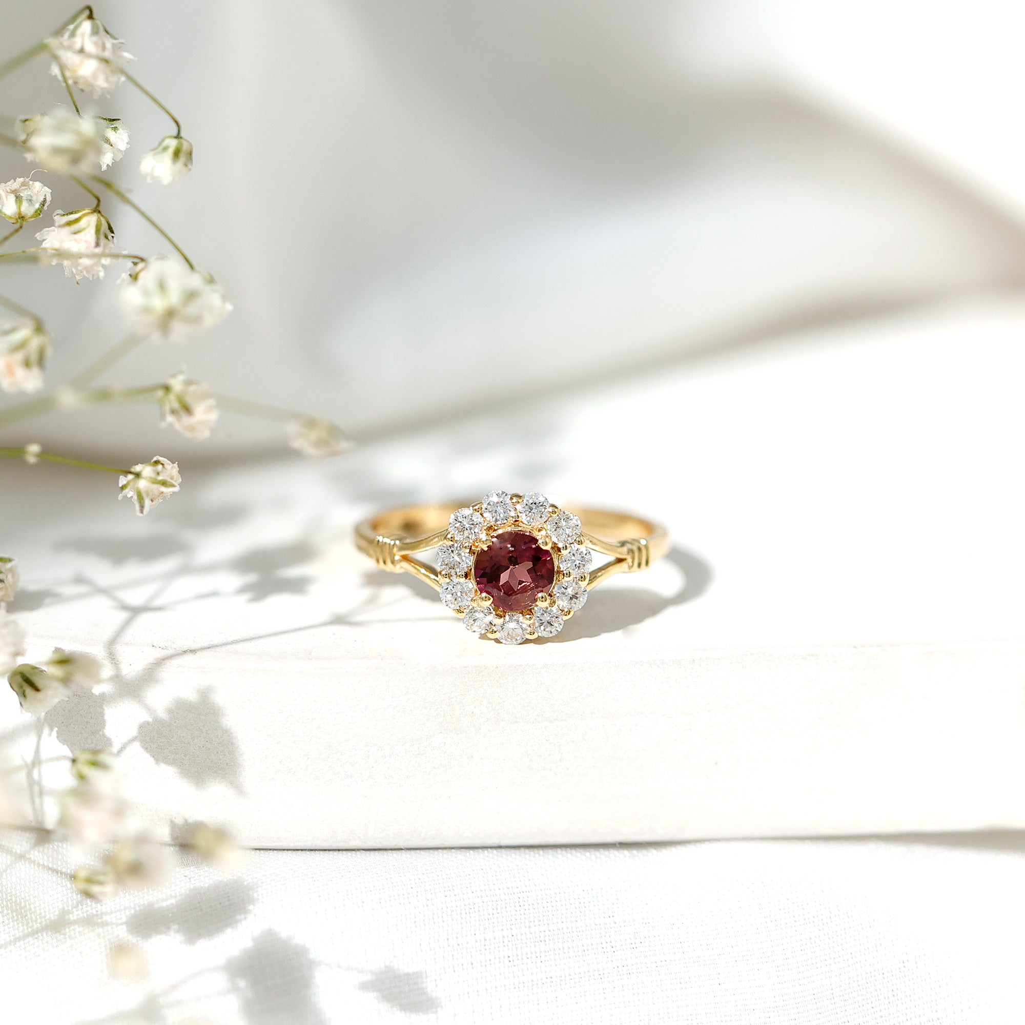 Real Pink Tourmaline and Diamond Engagement Ring in Split Shank AAA - Rosec Jewels