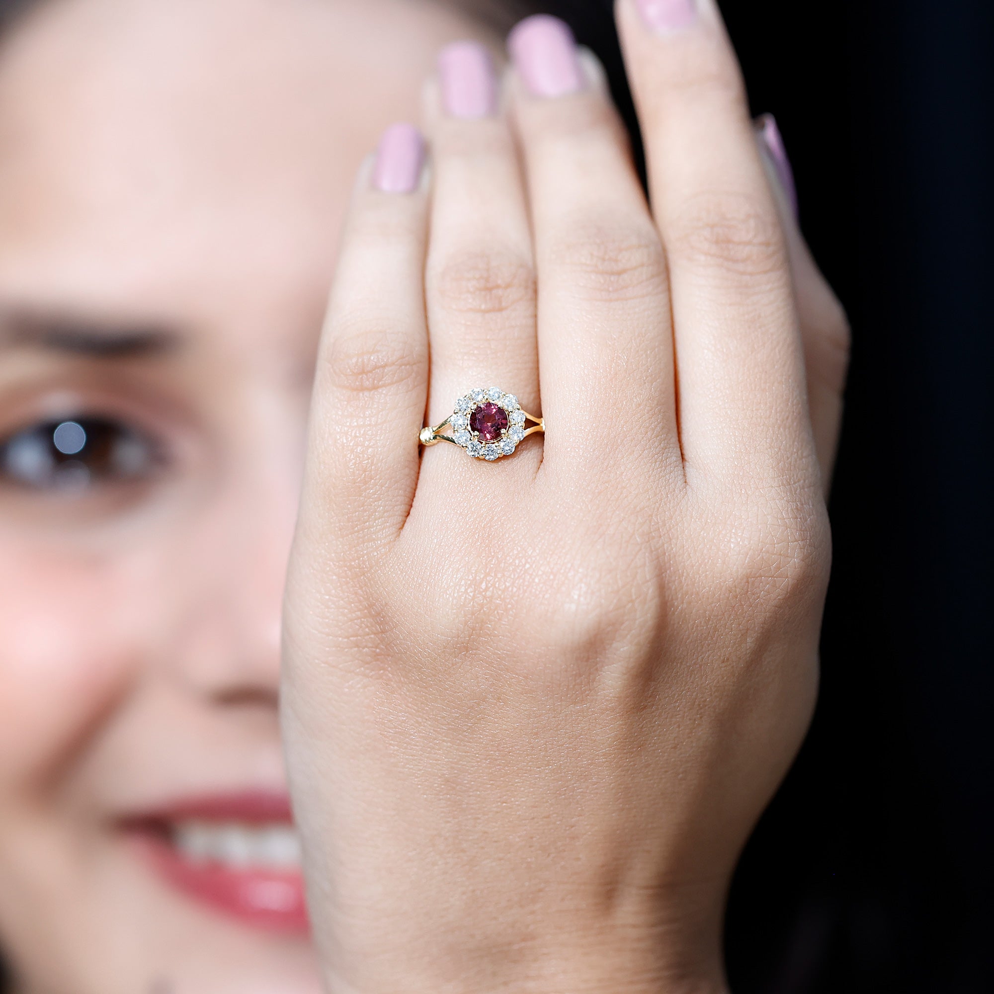 Real Pink Tourmaline and Diamond Engagement Ring in Split Shank AAA - Rosec Jewels