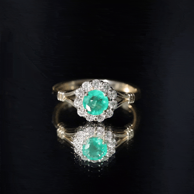 Emerald Nature Inspired Engagement Ring with Diamond Halo AAA - Rosec Jewels