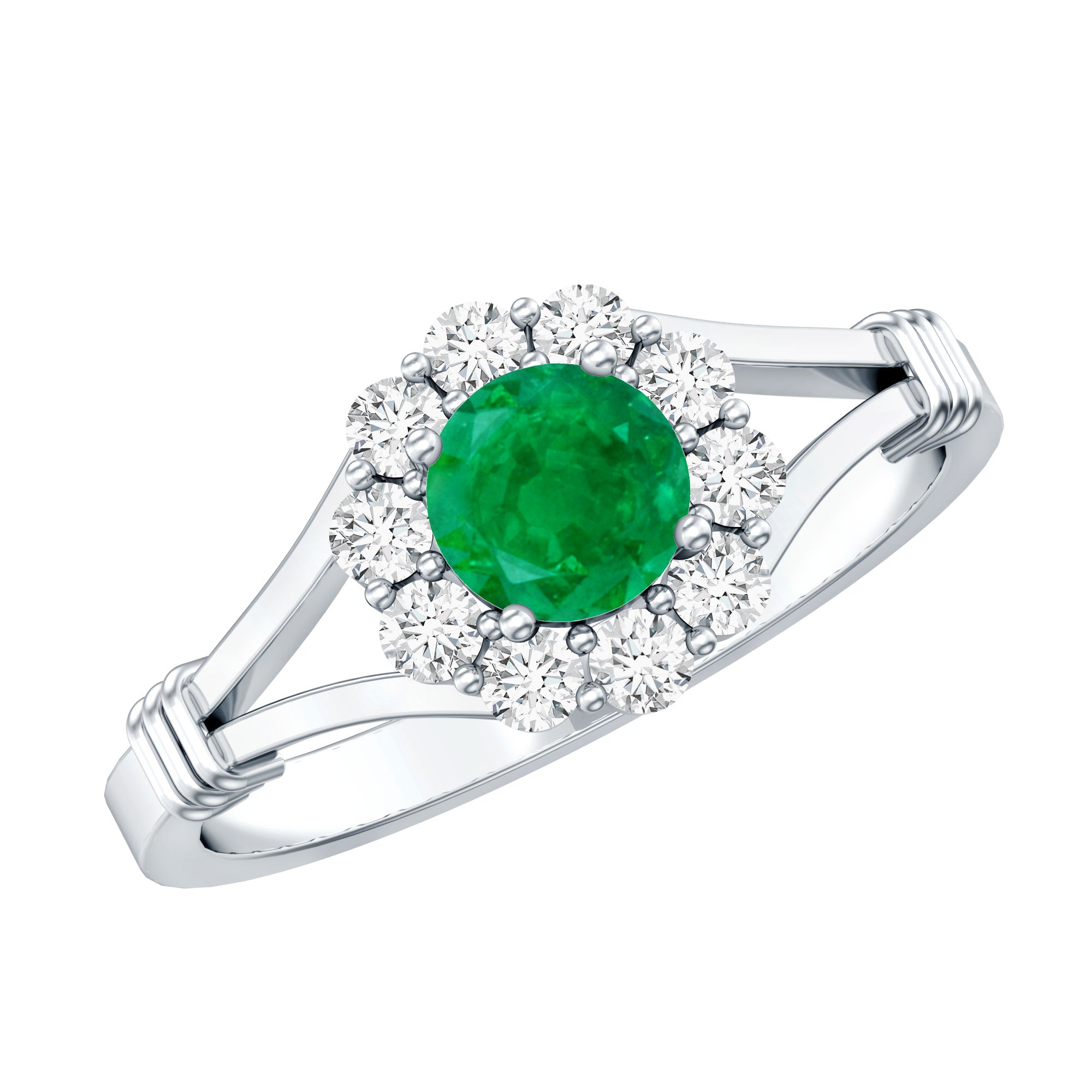 Emerald Nature Inspired Engagement Ring with Diamond Halo AAA - Rosec Jewels