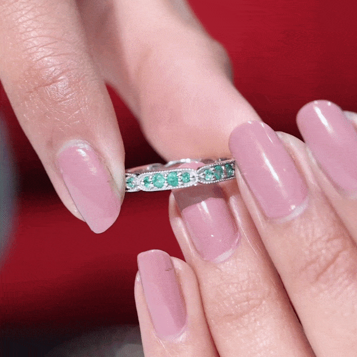 Natural Emerald Eternity Wedding Band with Milgrain Detail AAA - Rosec Jewels