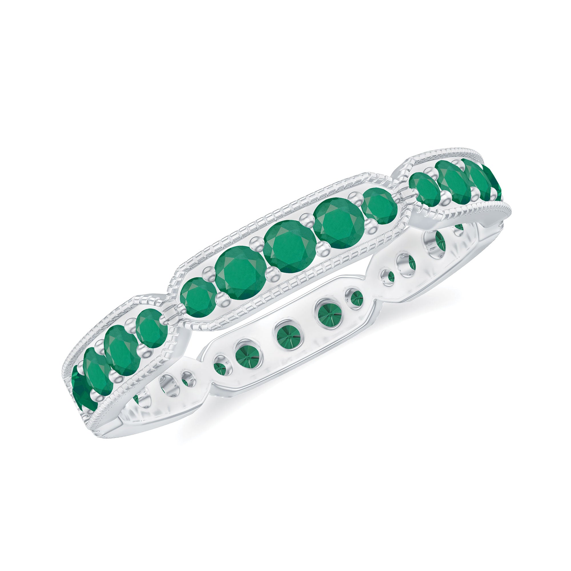 Natural Emerald Eternity Wedding Band with Milgrain Detail AAA - Rosec Jewels
