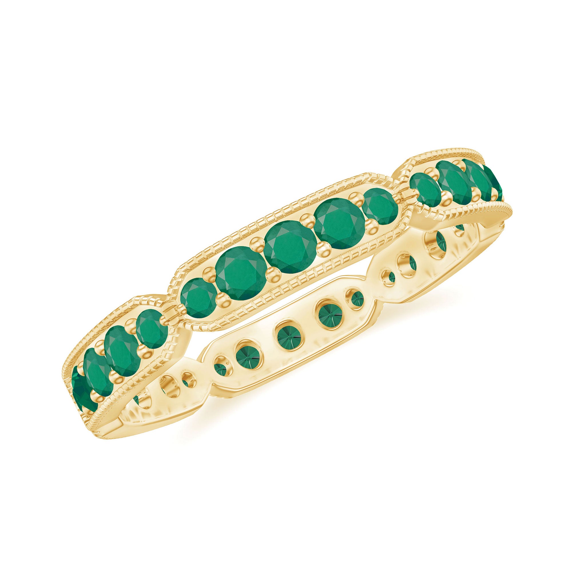 Natural Emerald Eternity Wedding Band with Milgrain Detail AAA - Rosec Jewels