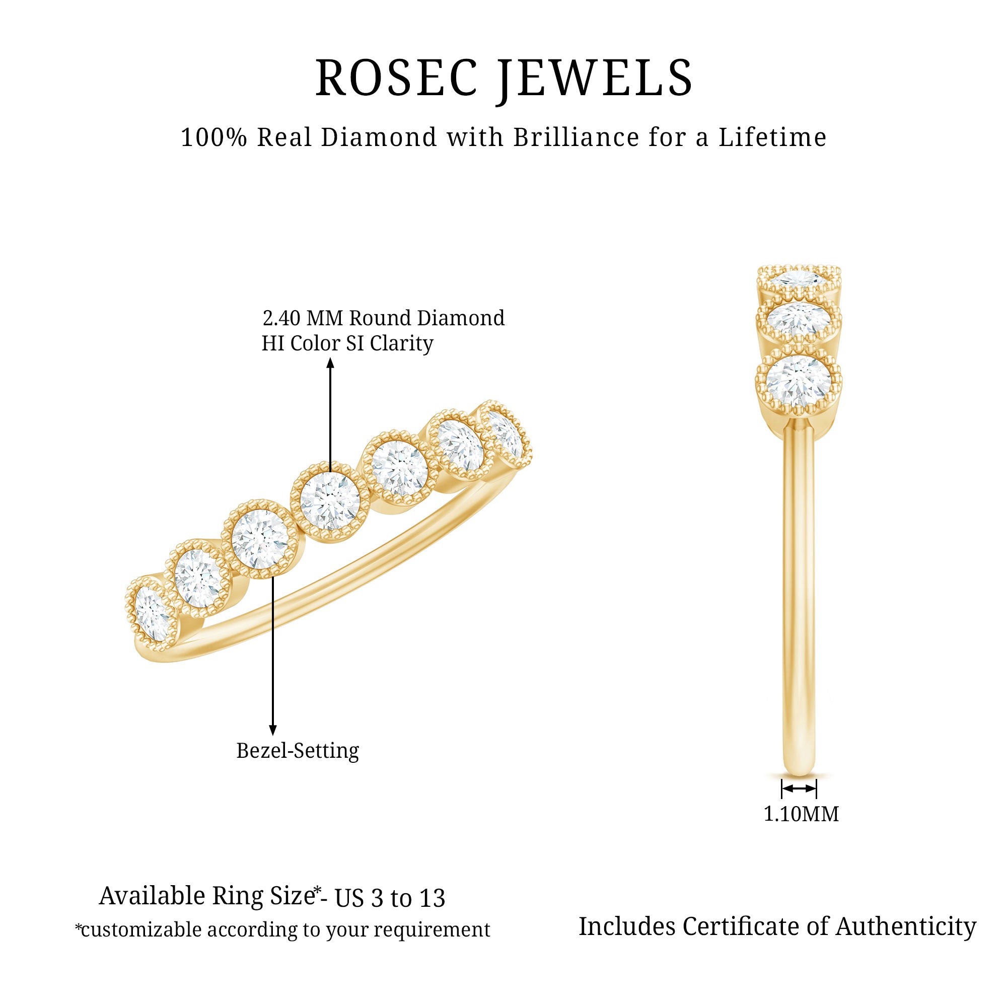 Certified Diamond Anniversary Band in Bezel Setting Natural - ( HI-SI ) - Rosec Jewels