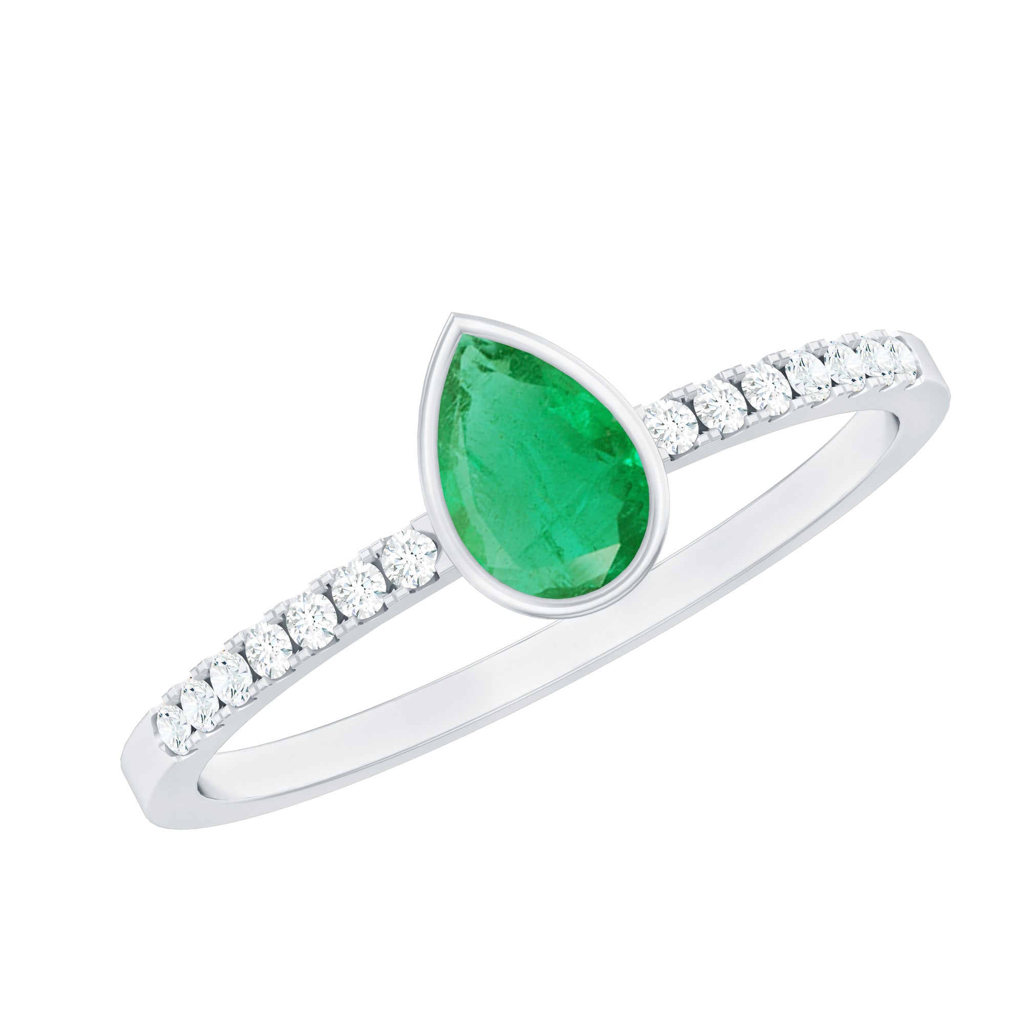 Pear Shaped Emerald Engagement Ring with Diamond Side Stones