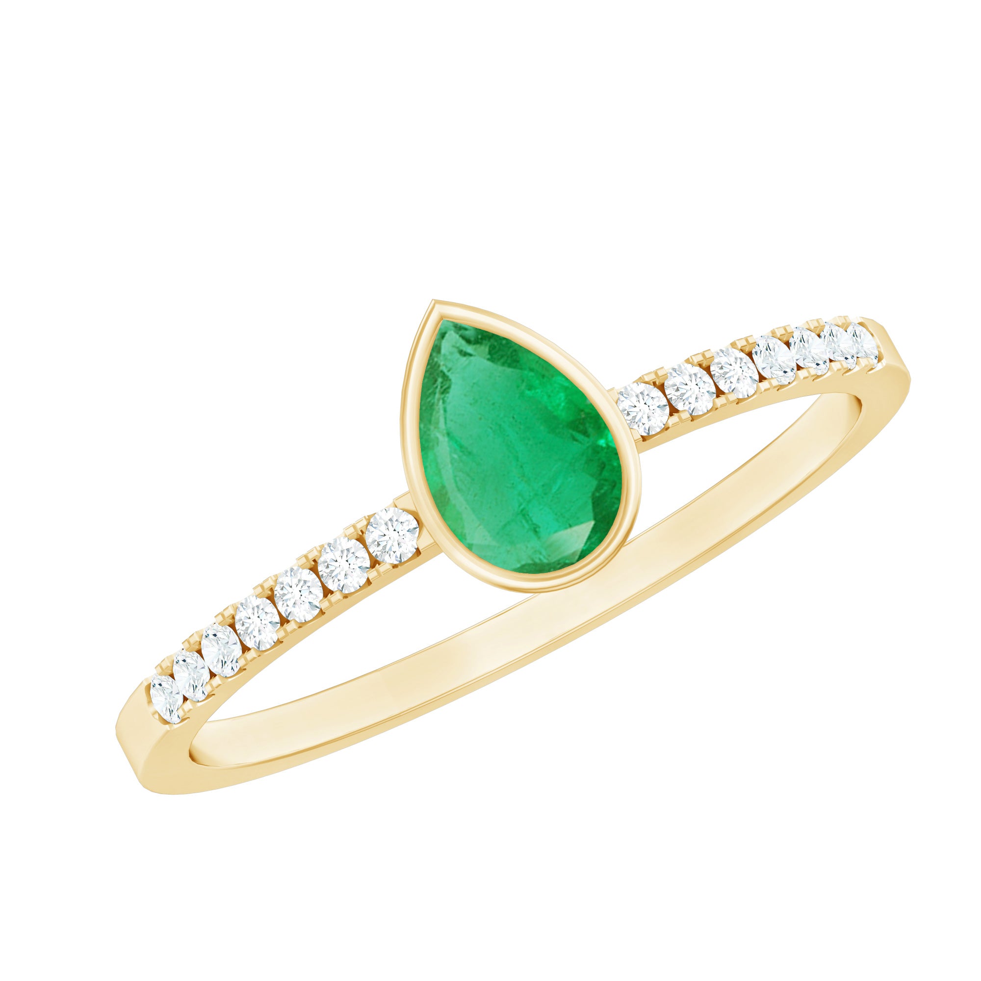 Pear Shaped Emerald Engagement Ring with Diamond Side Stones AAA - Rosec Jewels