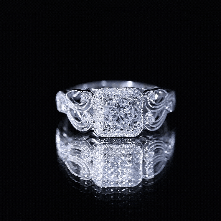 Certified Moissanite Art Deco Engagement Ring for Women D-VS1 - Rosec Jewels