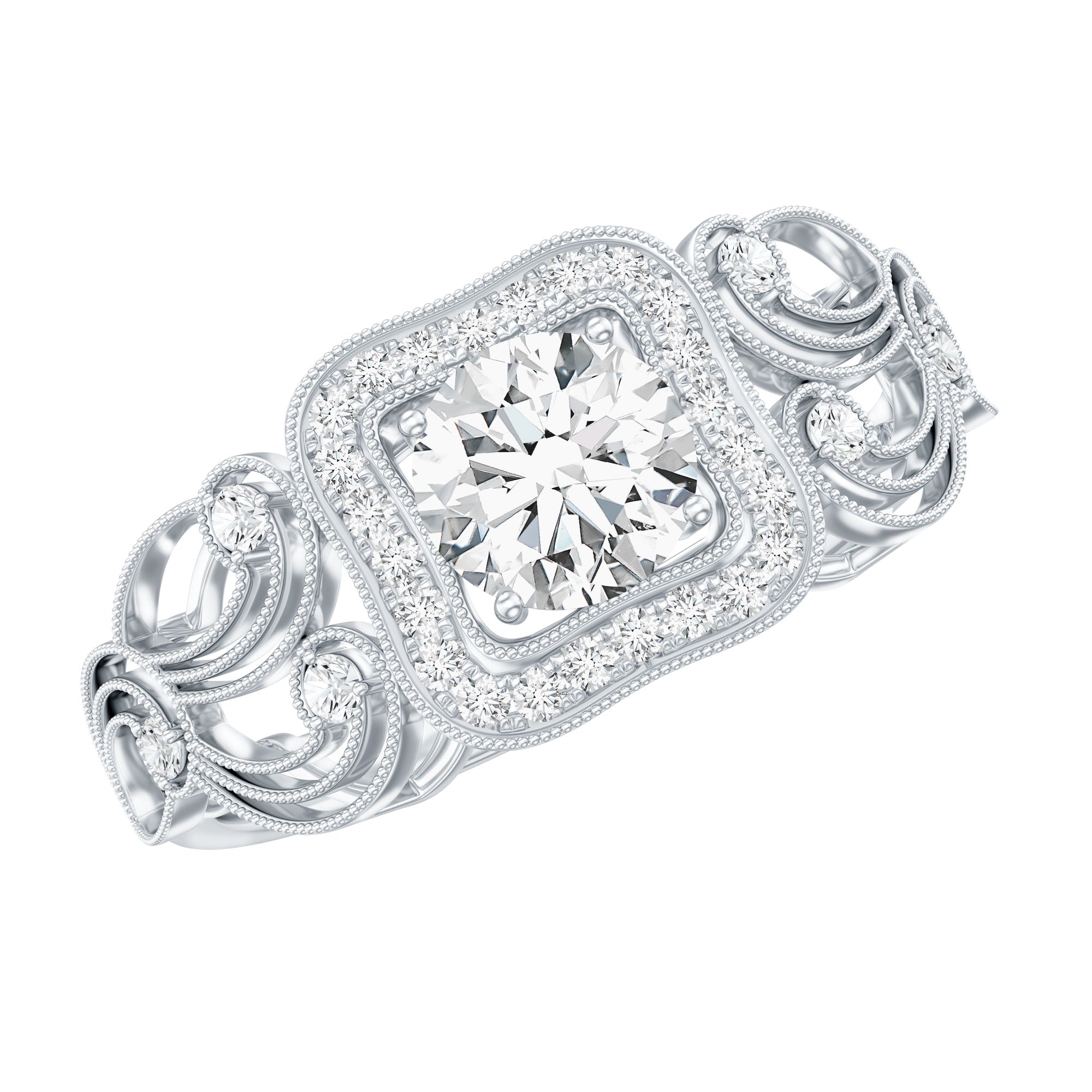 Certified Moissanite Art Deco Engagement Ring for Women