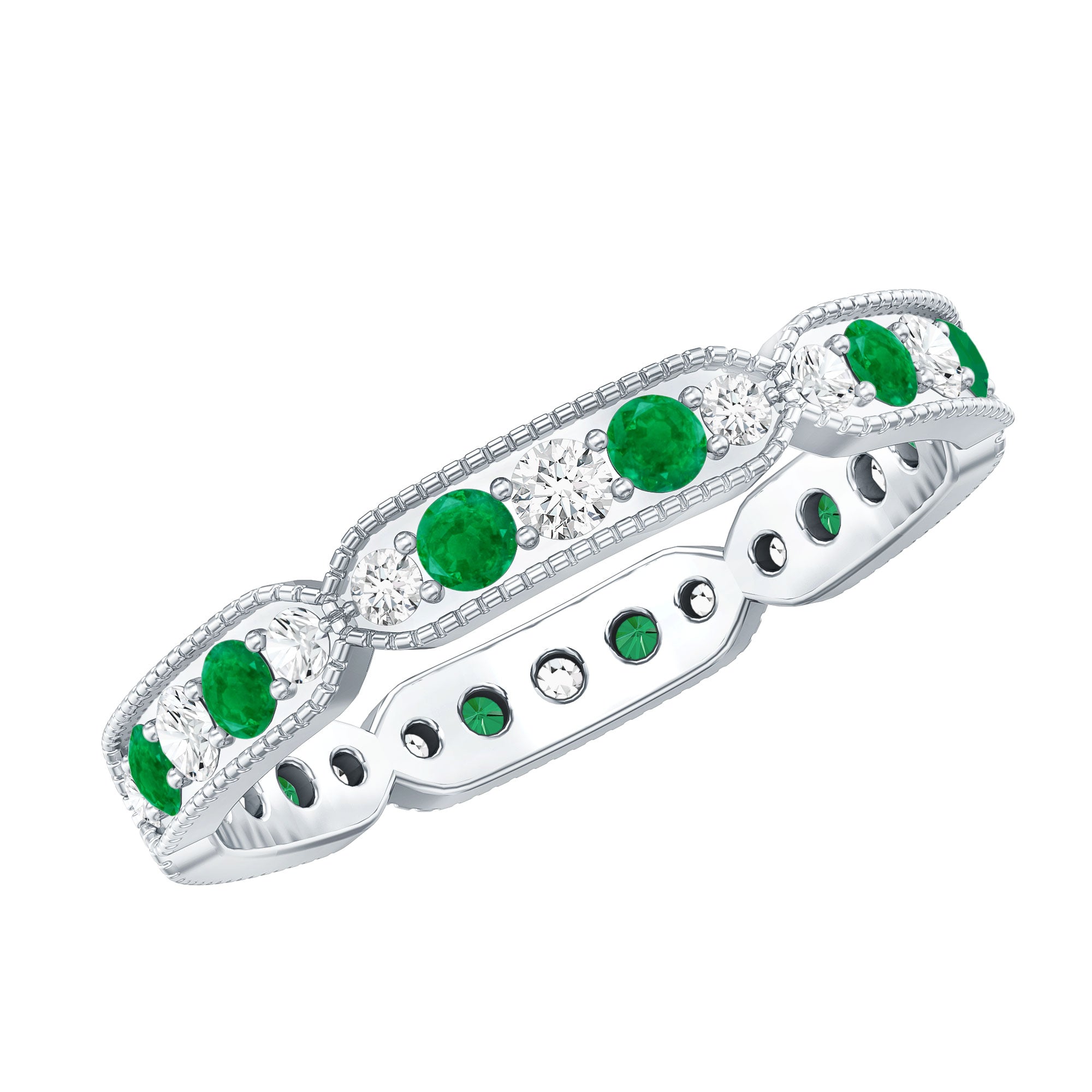Emerald and Diamond Alternating Eternity Ring AAA - Rosec Jewels