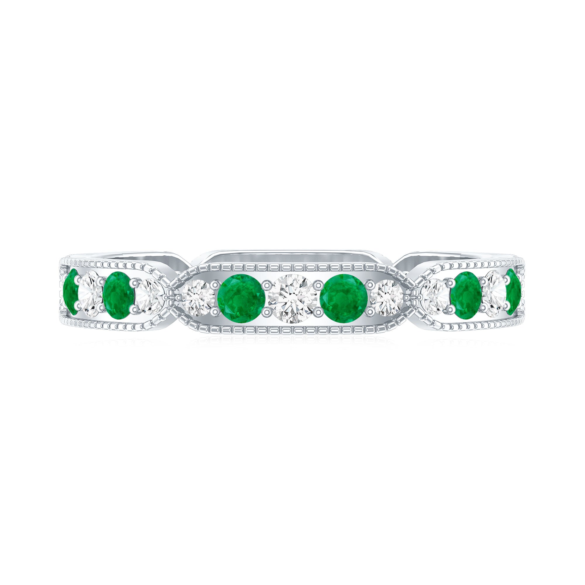 Emerald and Diamond Alternating Eternity Ring AAA - Rosec Jewels