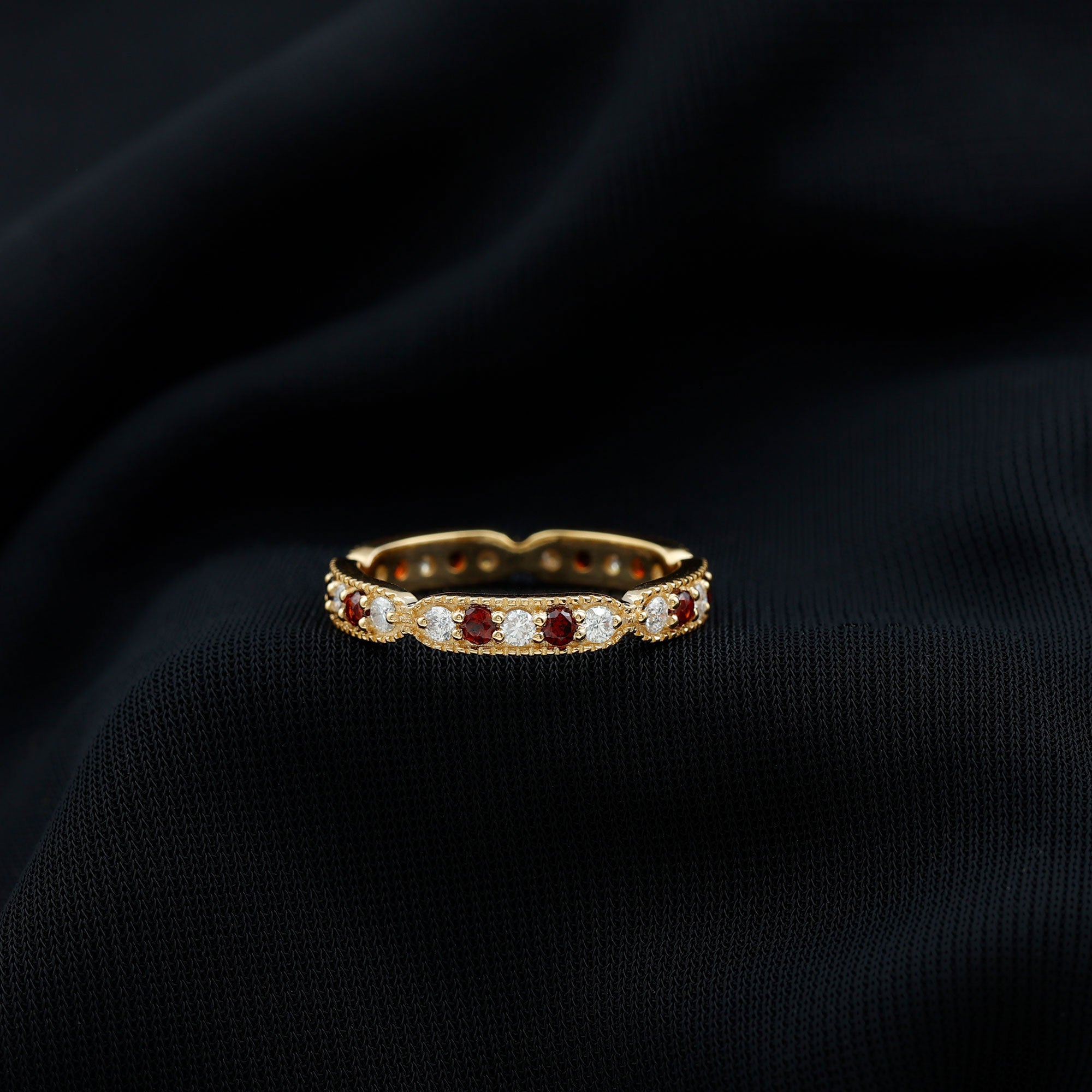 Vintage Inspired Garnet Eternity Ring with Diamond AAA - Rosec Jewels