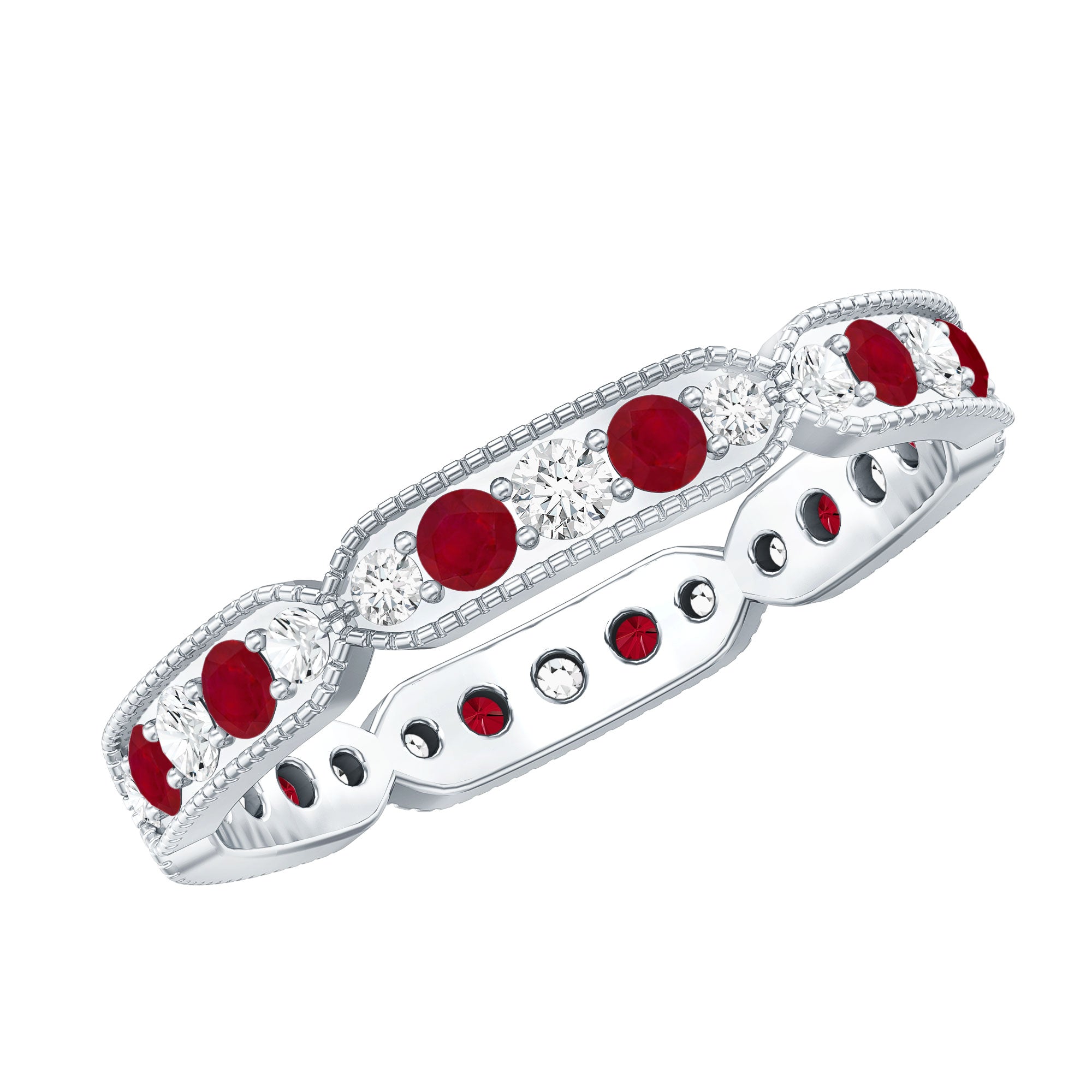 Real Ruby Diamond Eternity Ring for Anniversary AAA - Rosec Jewels