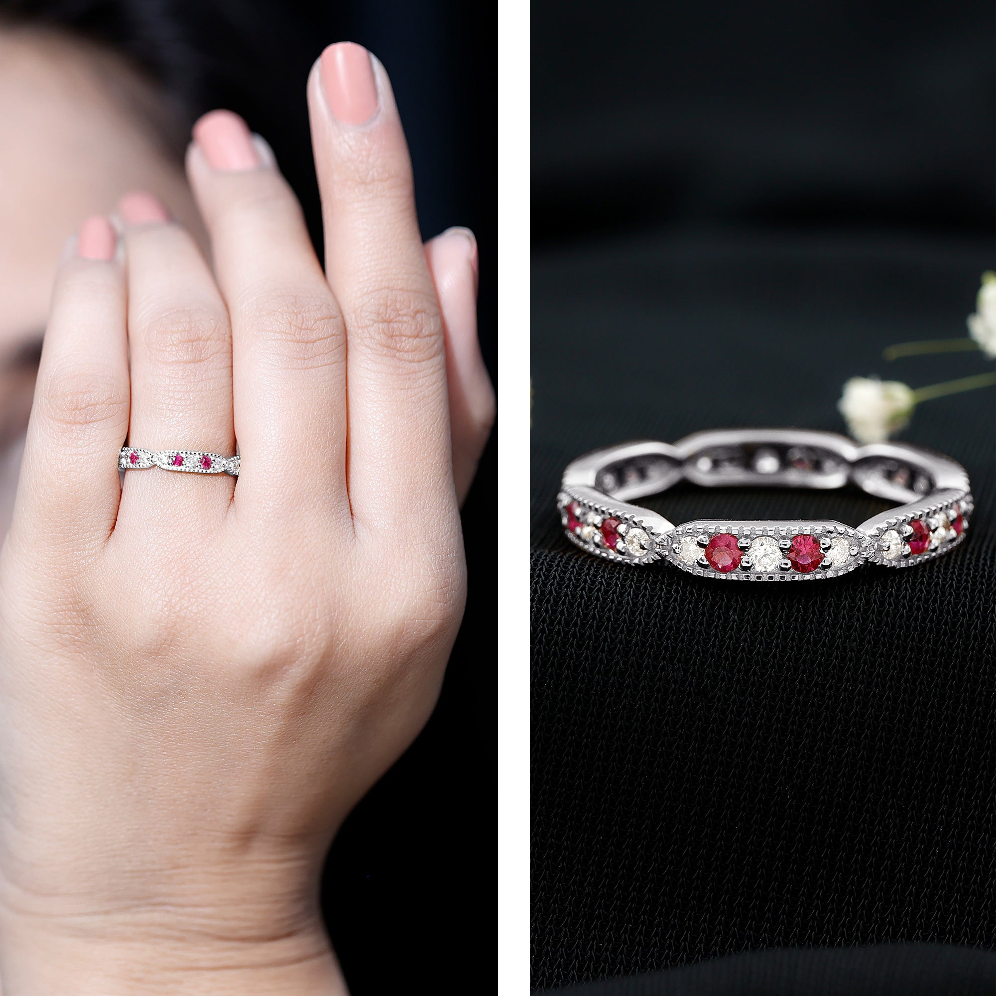 Real Ruby Diamond Eternity Ring for Anniversary AAA - Rosec Jewels