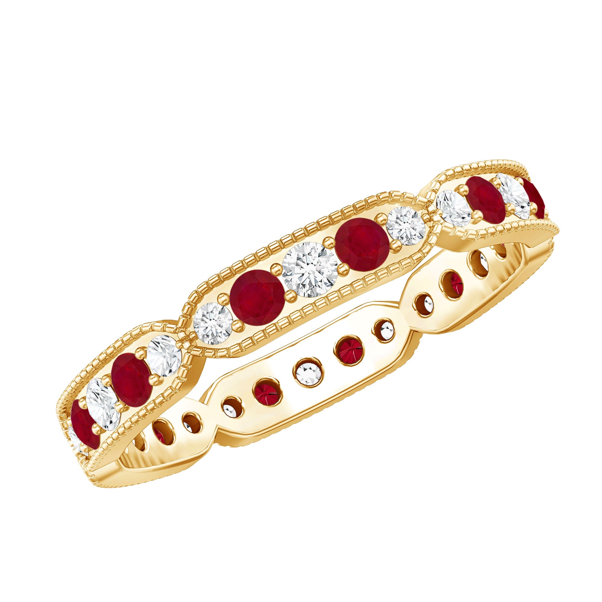 Real Ruby Diamond Eternity Ring for Anniversary AAA - Rosec Jewels