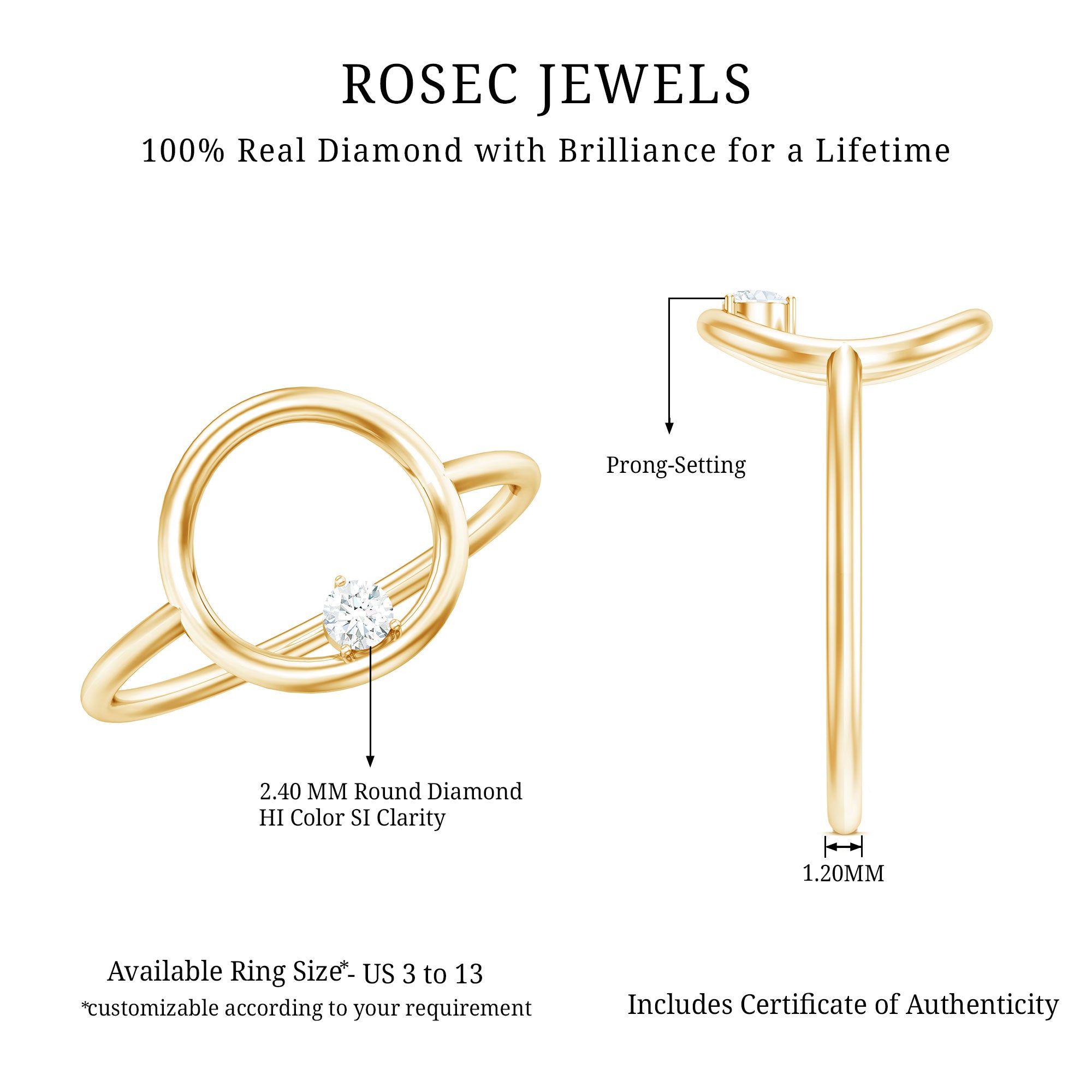 Certified Diamond Open Circle Ring for Women Natural - ( HI-SI ) - Rosec Jewels