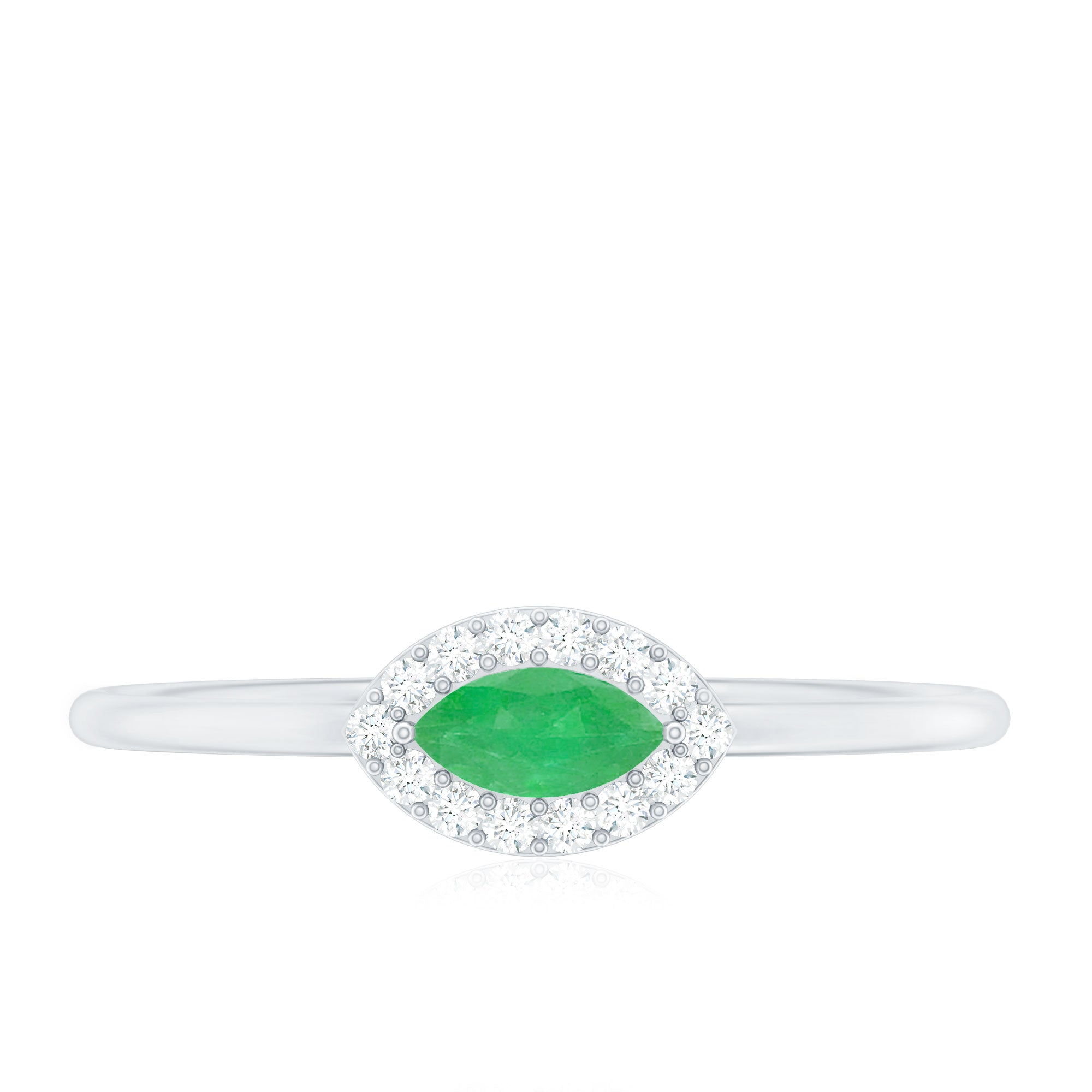 Rosec Jewels-Marquise Emerald East West Promise Ring with Diamond Halo