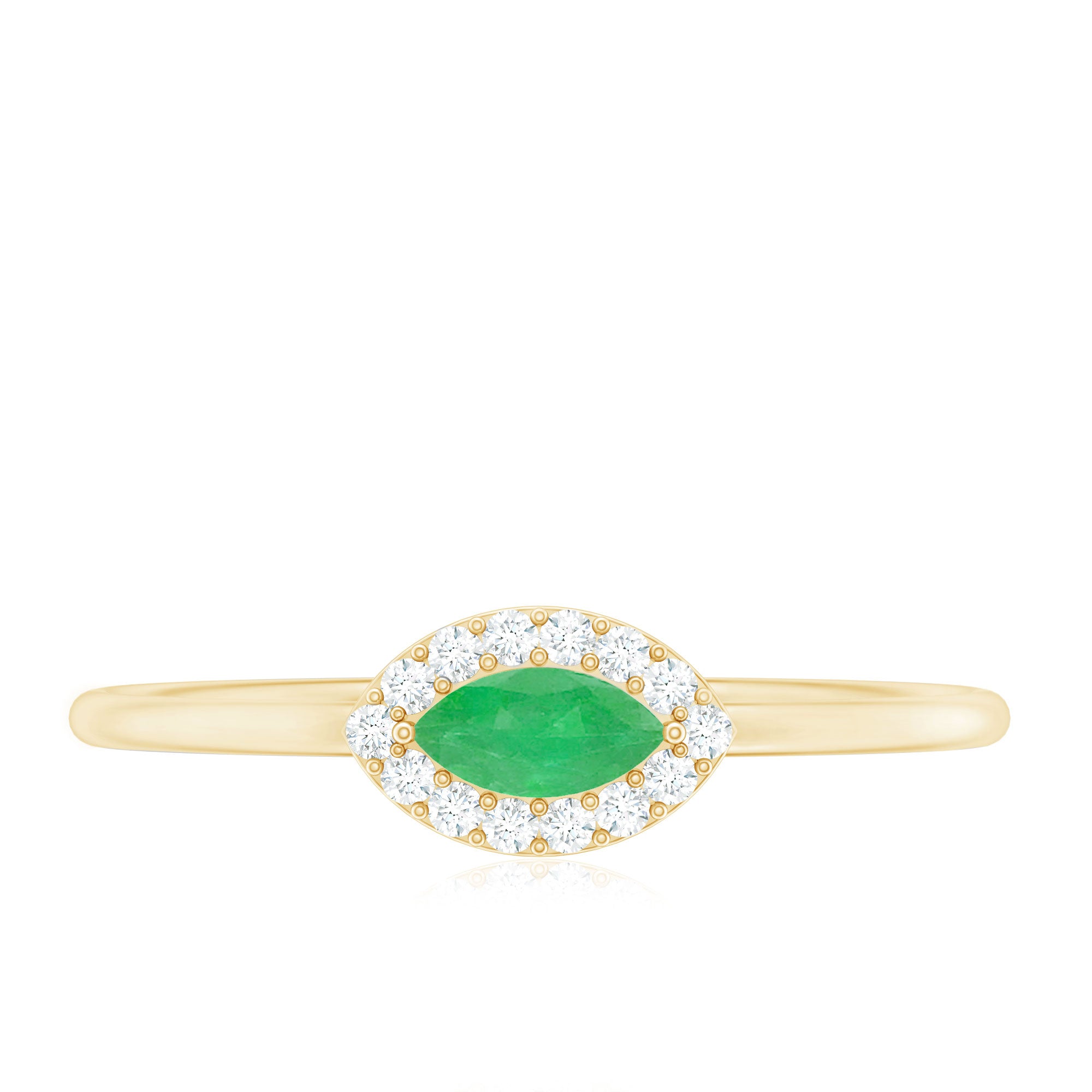 Rosec Jewels-Marquise Emerald East West Promise Ring with Diamond Halo