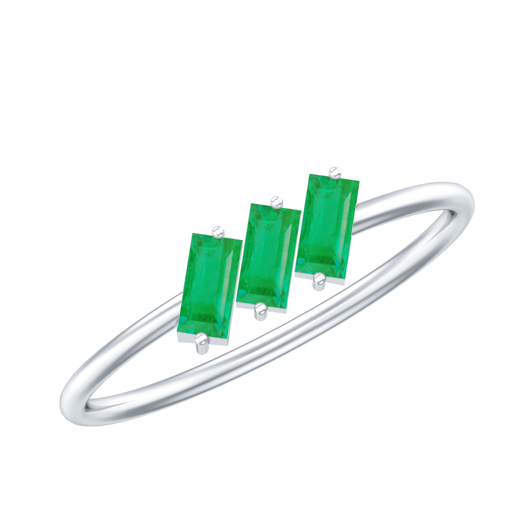 Baguette Cut Real Emerald Three Stone Promise Ring AAA - Rosec Jewels