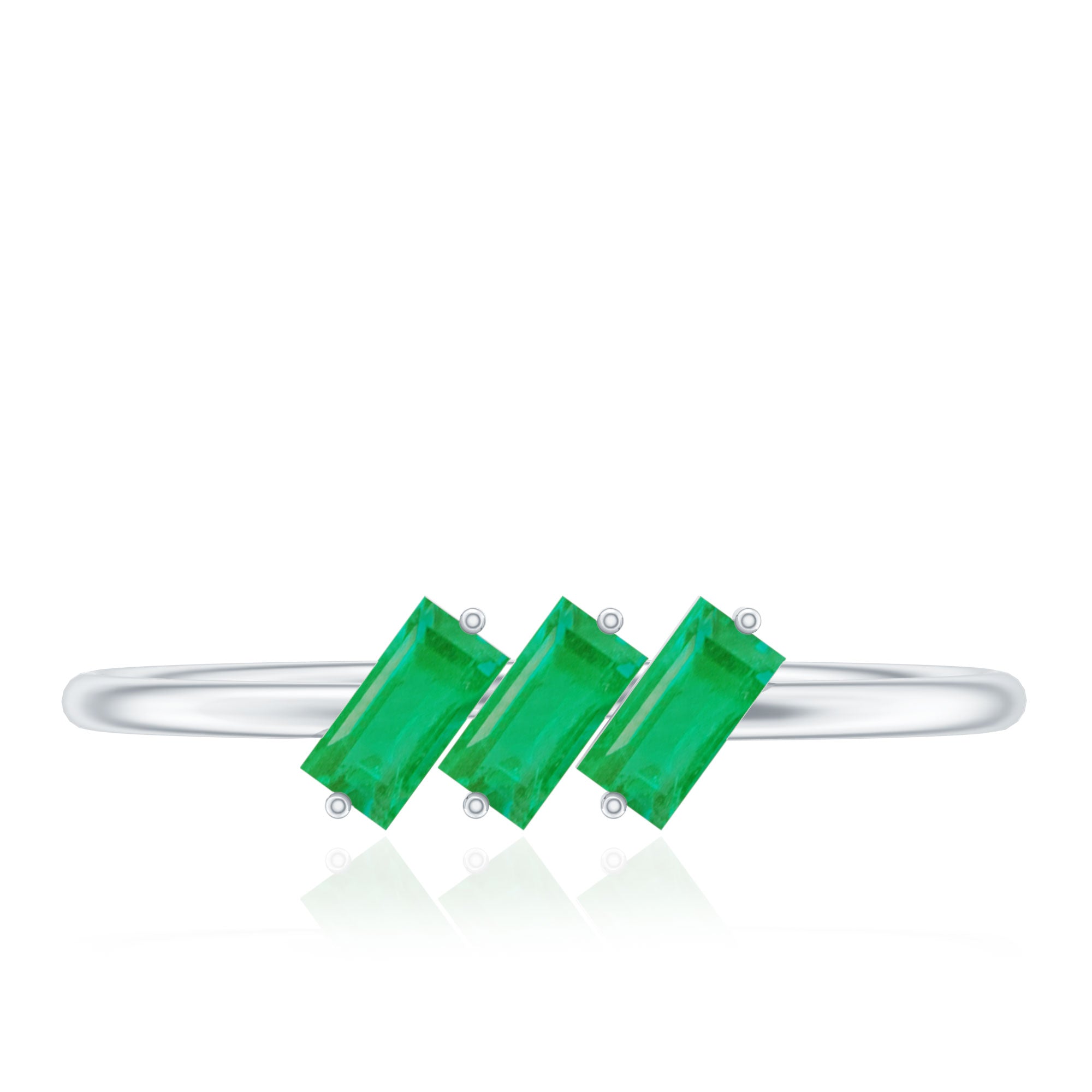 Baguette Cut Real Emerald Three Stone Promise Ring AAA - Rosec Jewels