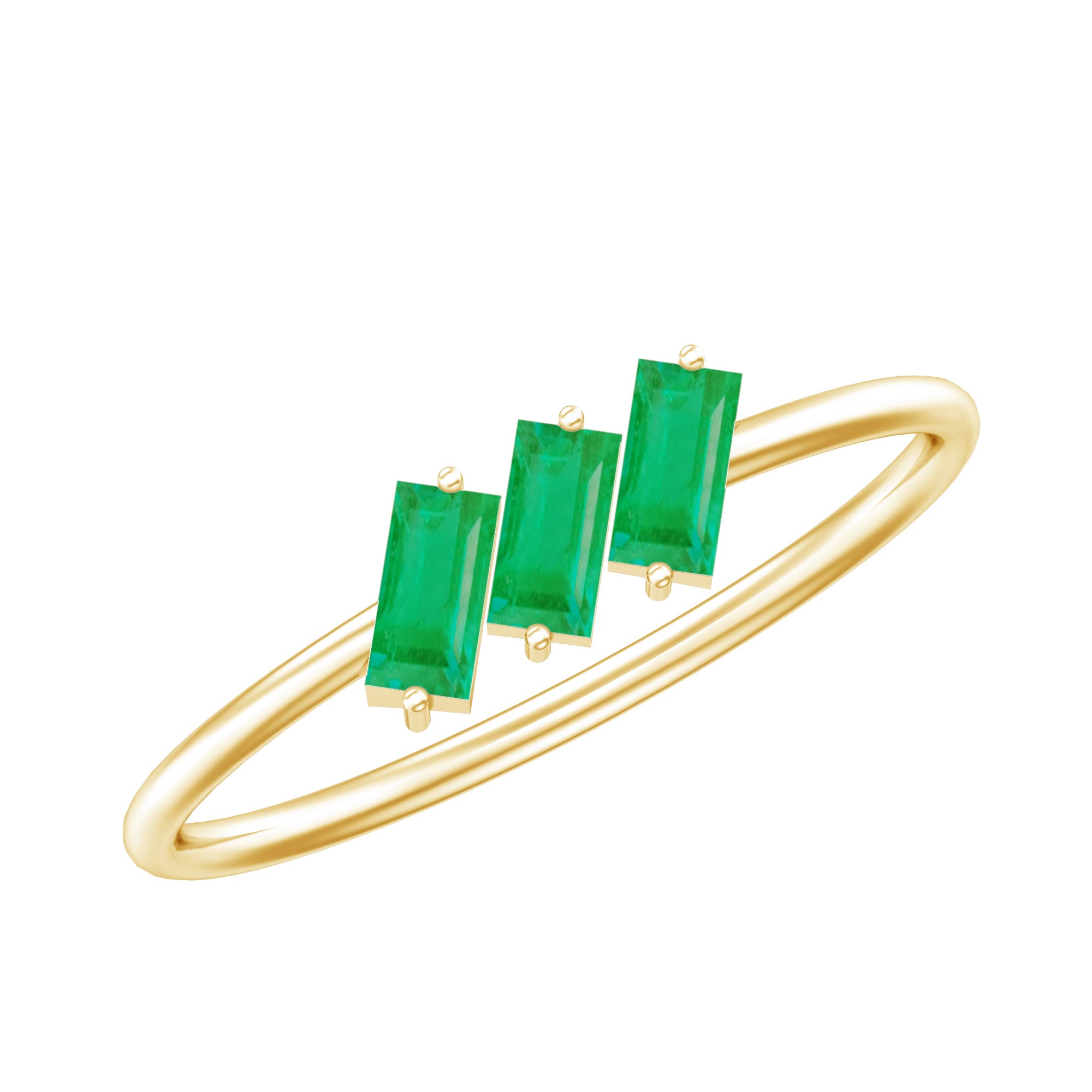Baguette Cut Real Emerald Three Stone Promise Ring AAA - Rosec Jewels