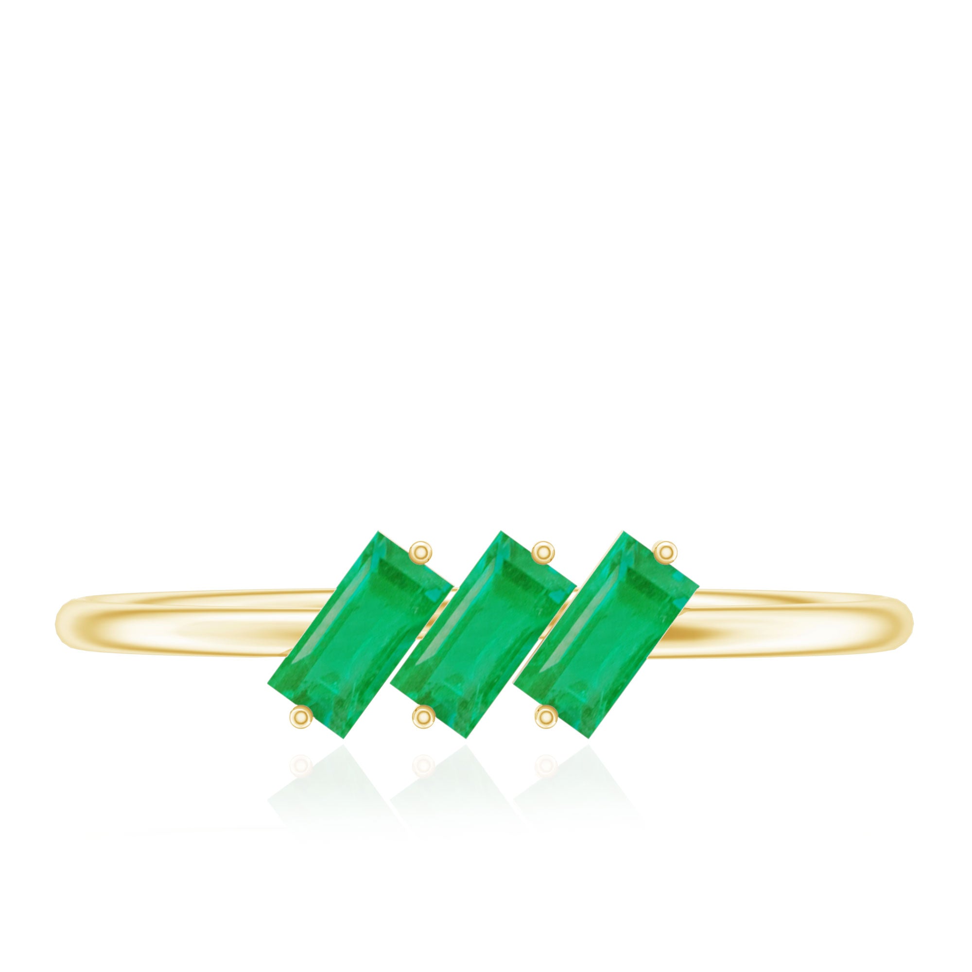 Baguette Cut Real Emerald Three Stone Promise Ring AAA - Rosec Jewels