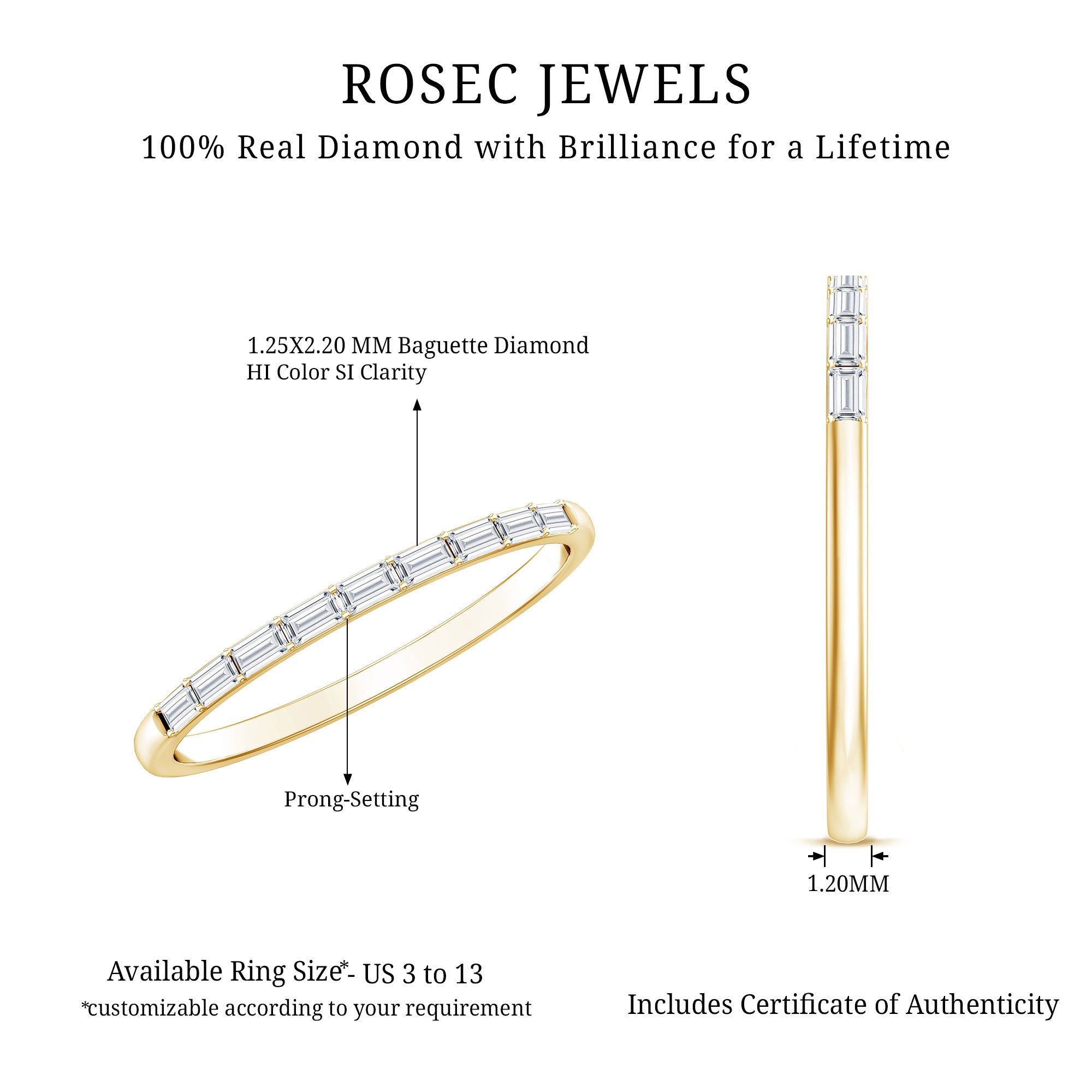 Baguette Diamond East West Stackable Ring Natural - ( HI-SI ) - Rosec Jewels