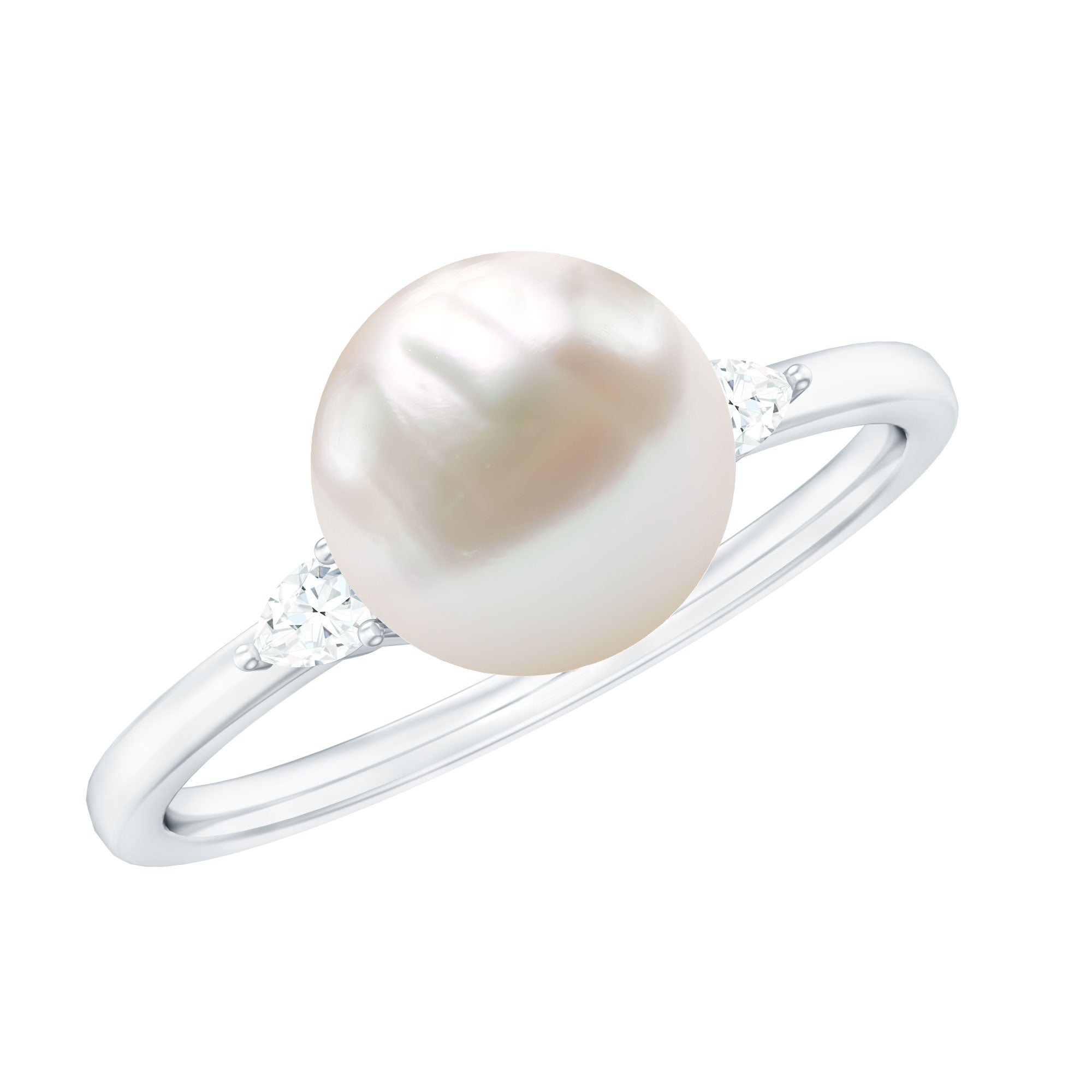 Solitaire Freshwater Pearl Engagement Ring with Diamond