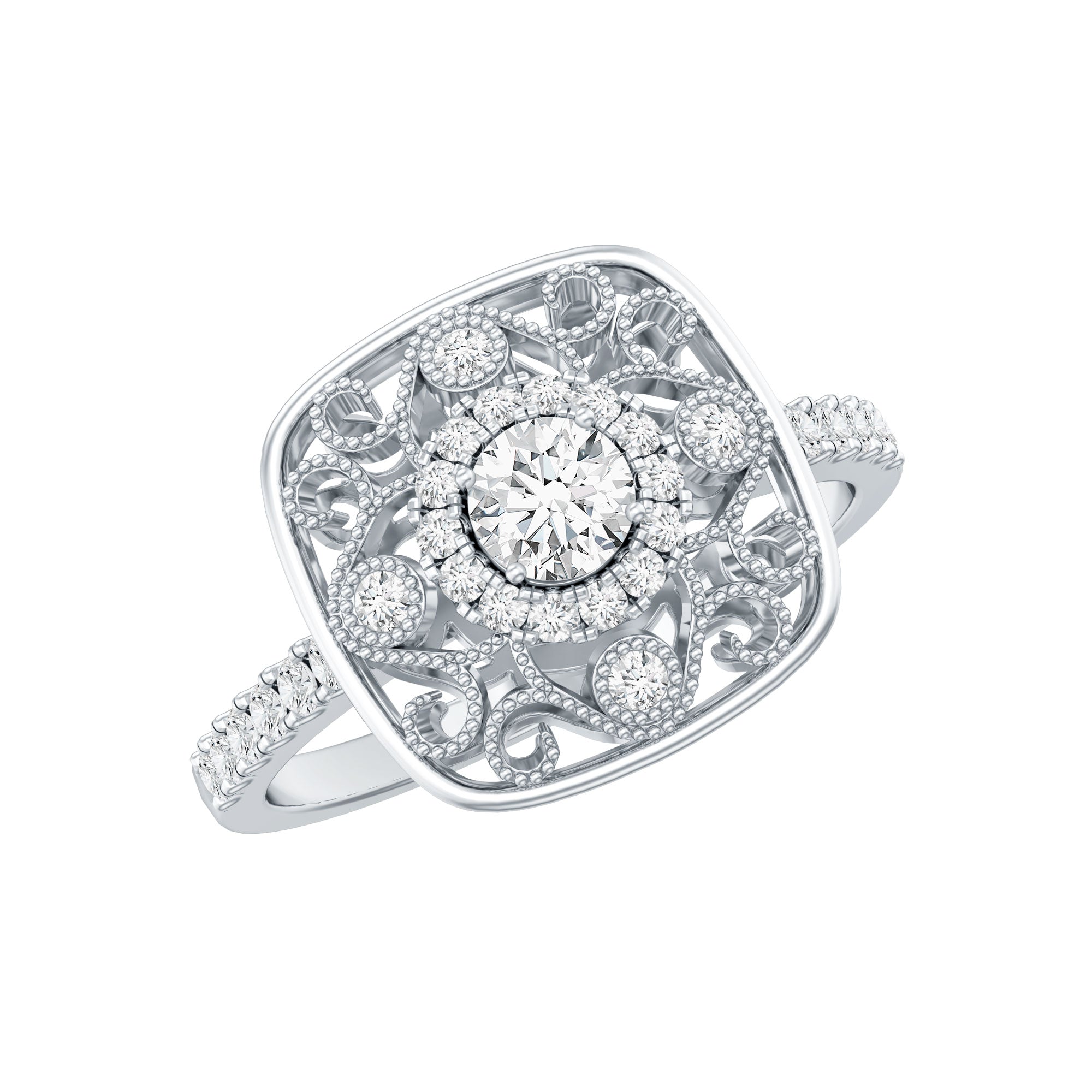 Rosec Jewels-Moissanite Statement Engagement Ring with Milgrain Detailing