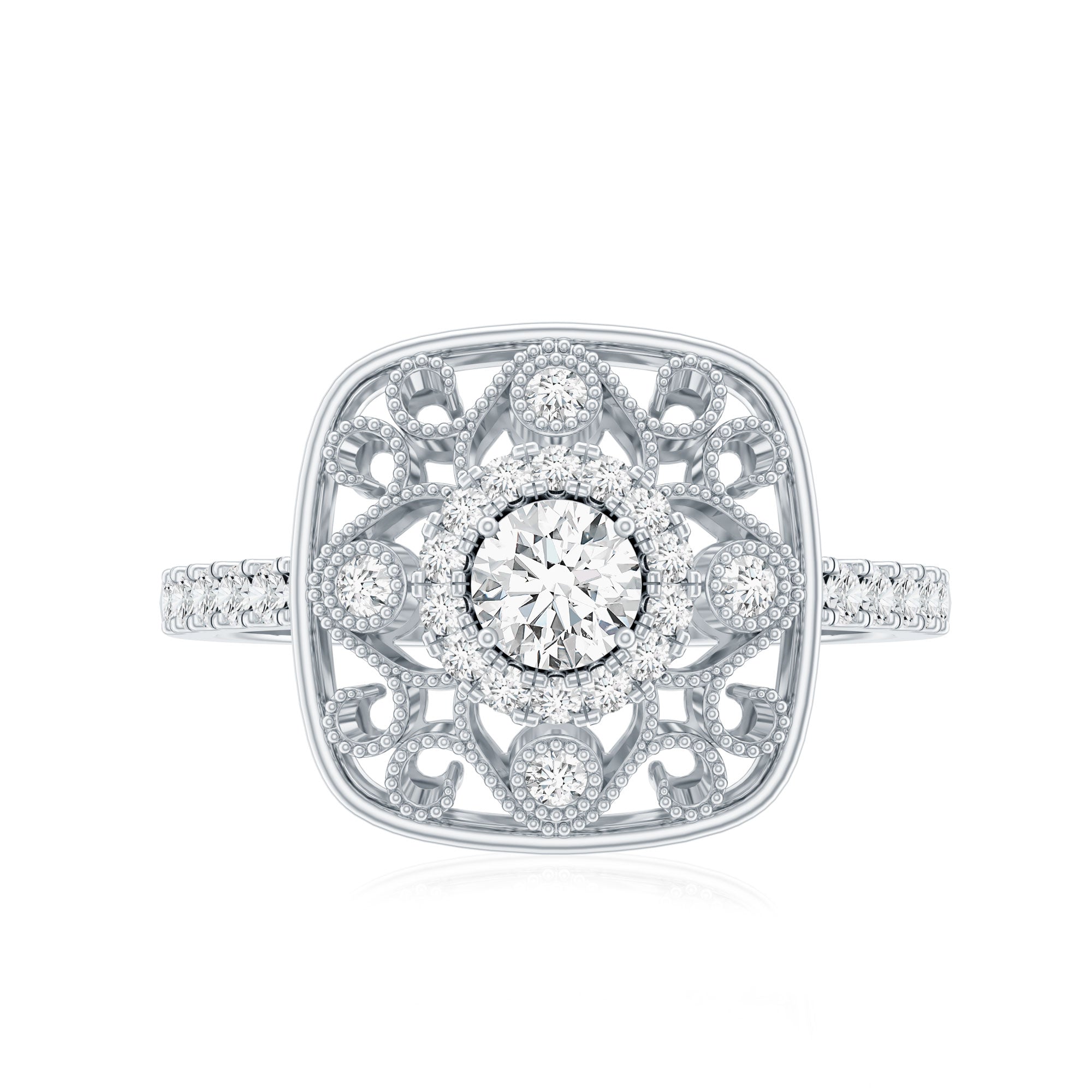 Rosec Jewels-Moissanite Statement Engagement Ring with Milgrain Detailing