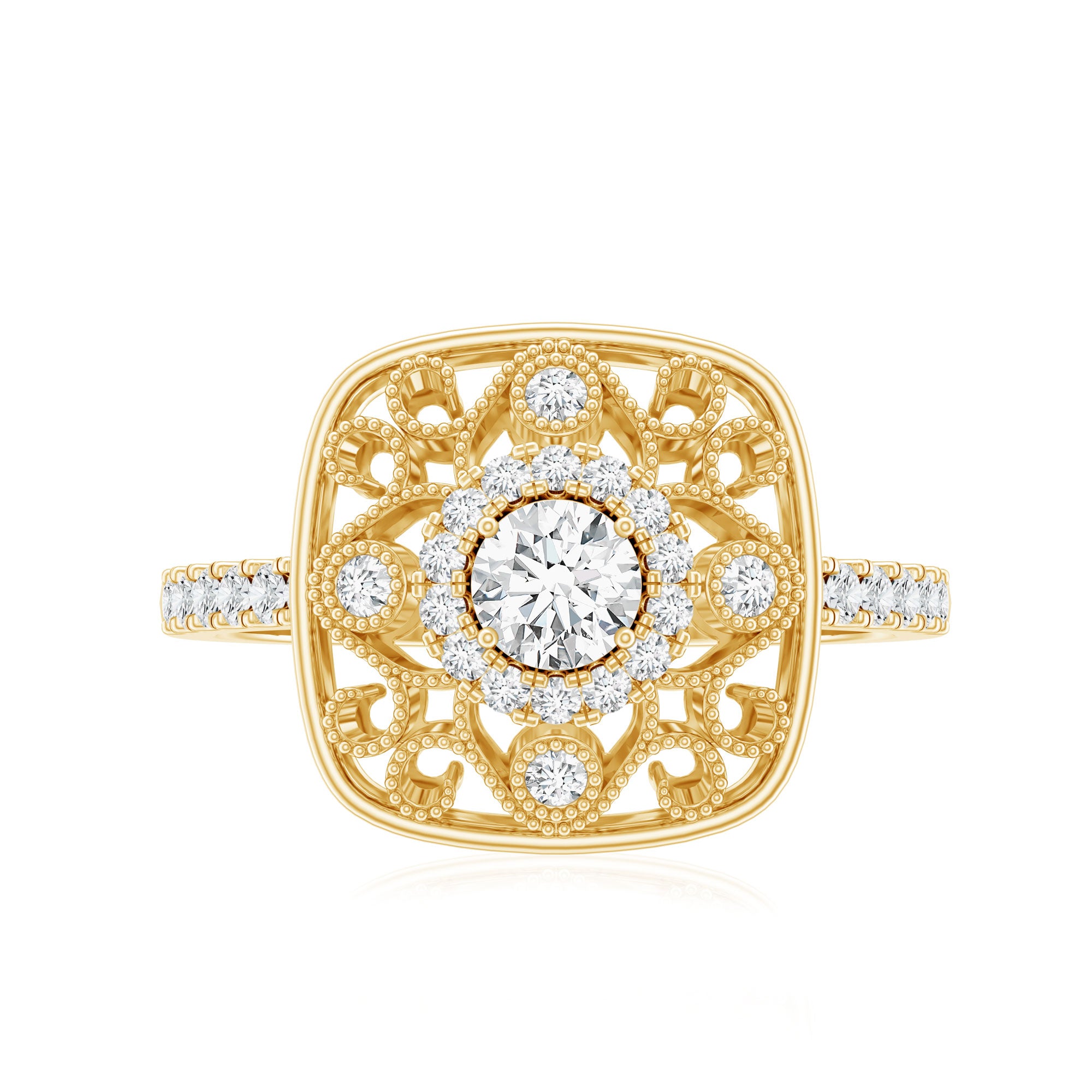 Rosec Jewels-Moissanite Statement Engagement Ring with Milgrain Detailing