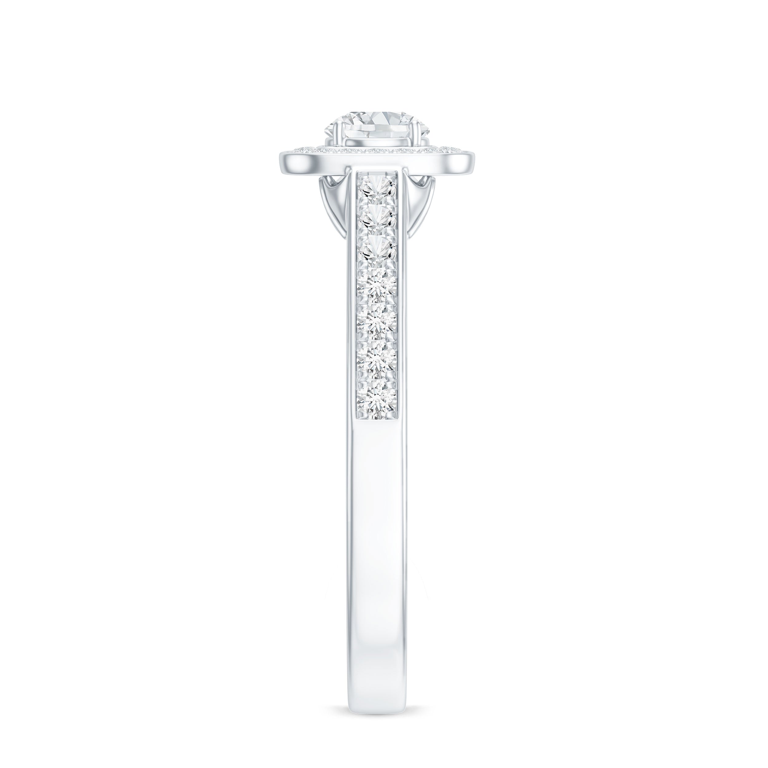 Rosec Jewels-Moissanite Round Halo Engagement Ring with Certificate