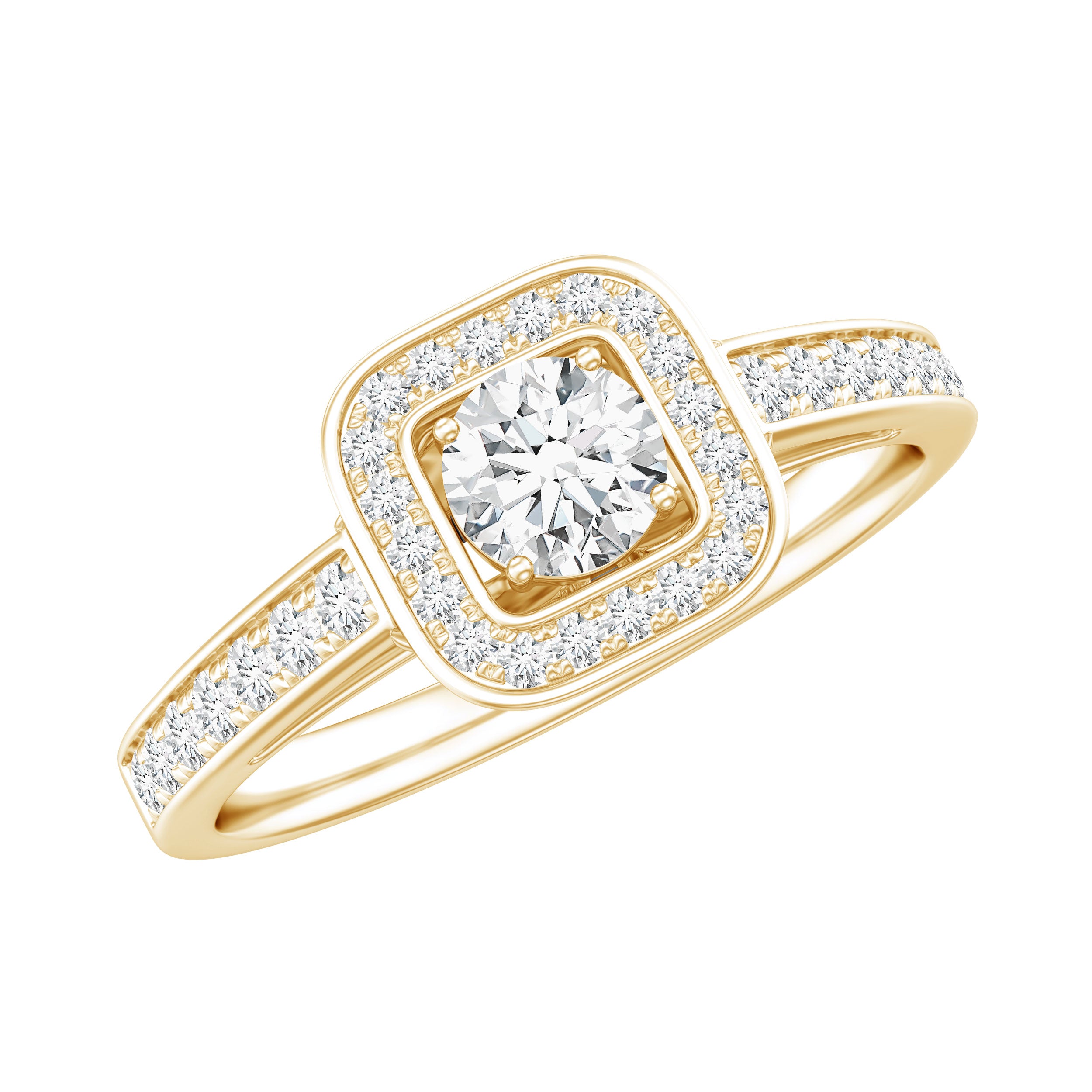 Rosec Jewels-Moissanite Round Halo Engagement Ring with Certificate