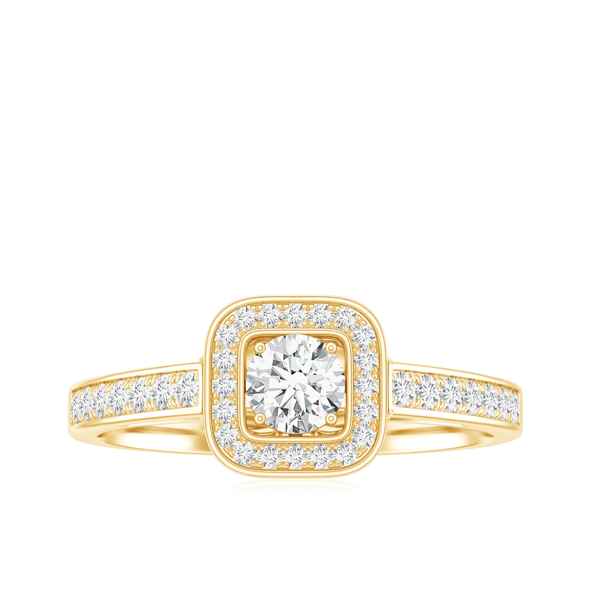 Rosec Jewels-Moissanite Round Halo Engagement Ring with Certificate