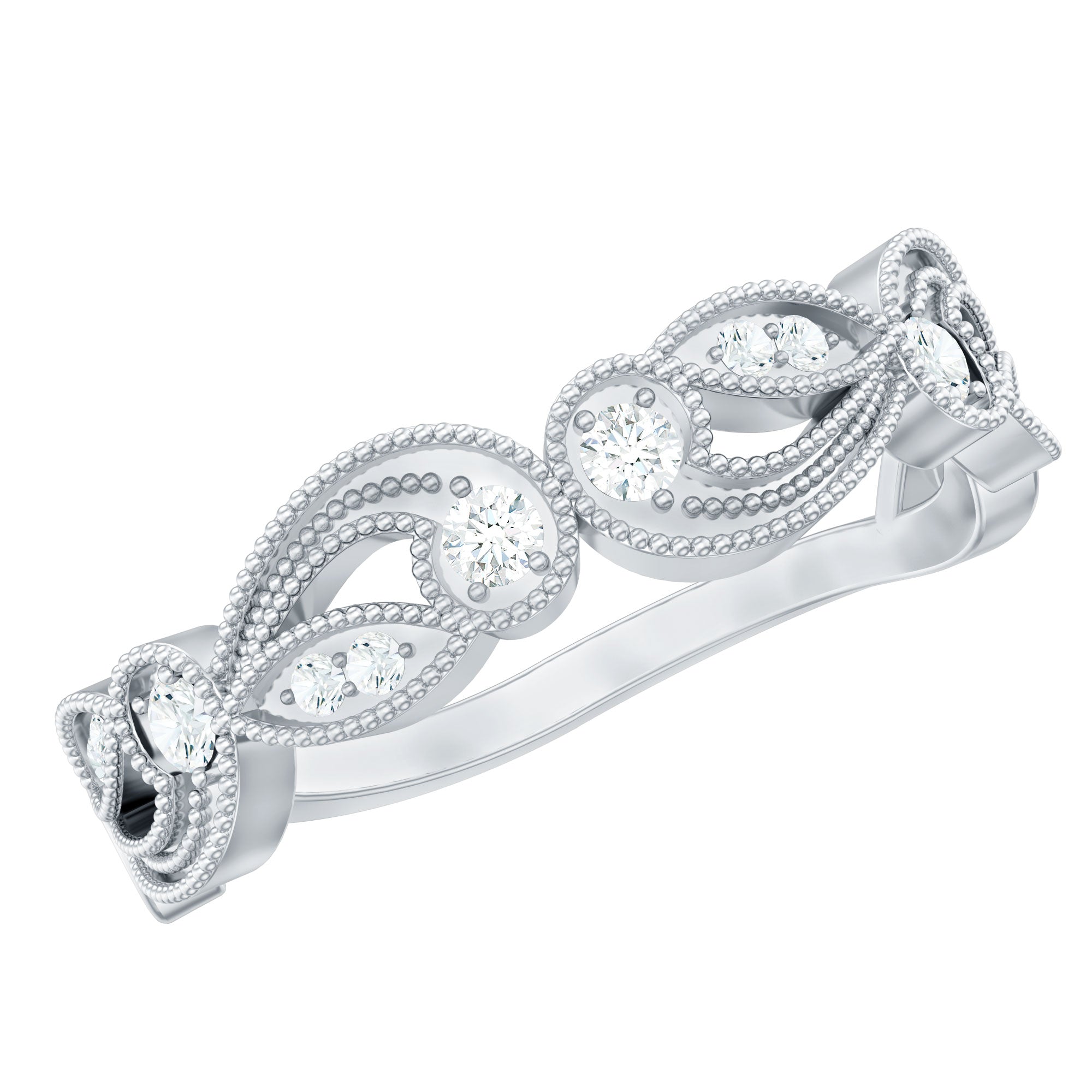 Diamond Band Ring with Milgrain Details Natural - ( HI-SI ) - Rosec Jewels