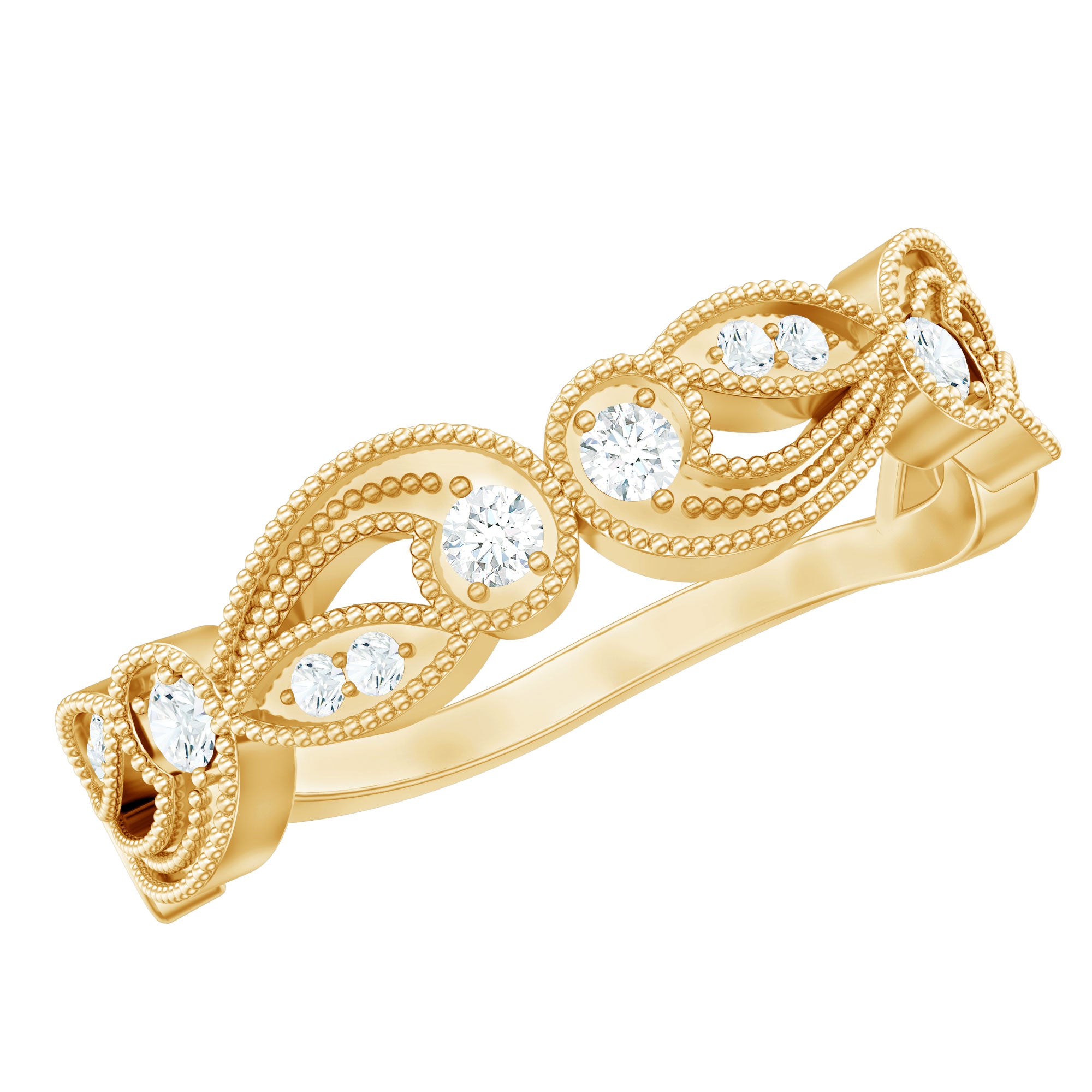 Diamond Band Ring with Milgrain Details Natural - ( HI-SI ) - Rosec Jewels
