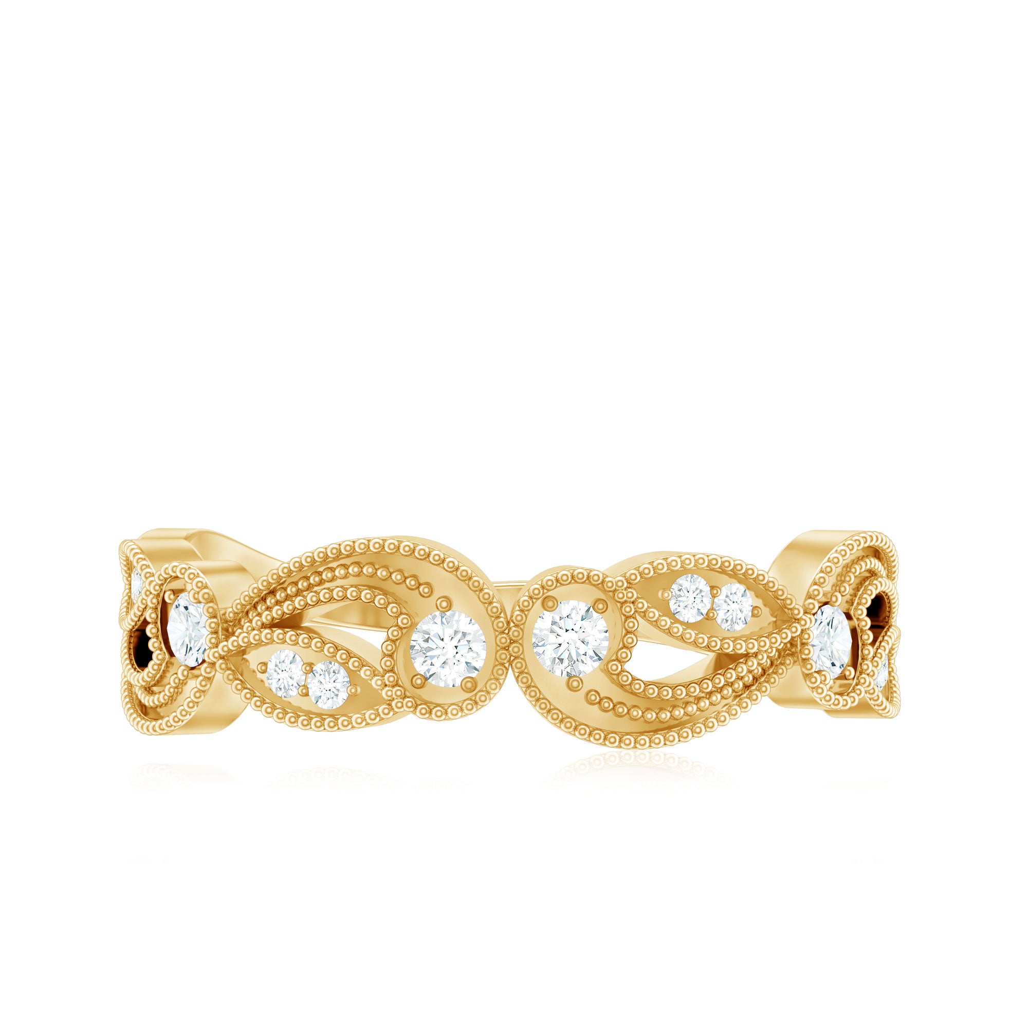 Diamond Band Ring with Milgrain Details Natural - ( HI-SI ) - Rosec Jewels