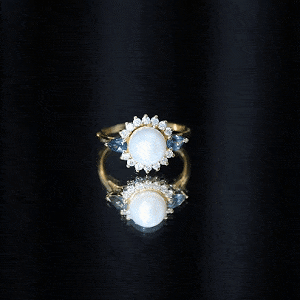8MM Freshwater Cultured Pearl Designer Engagement Ring with Blue Topaz AAA - Rosec Jewels