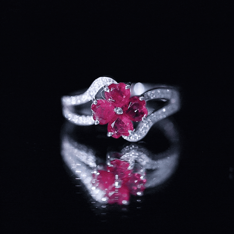 Real 1.8 Carat Ruby Flower Engagement Ring with Diamond Split Shank AAA - Rosec Jewels