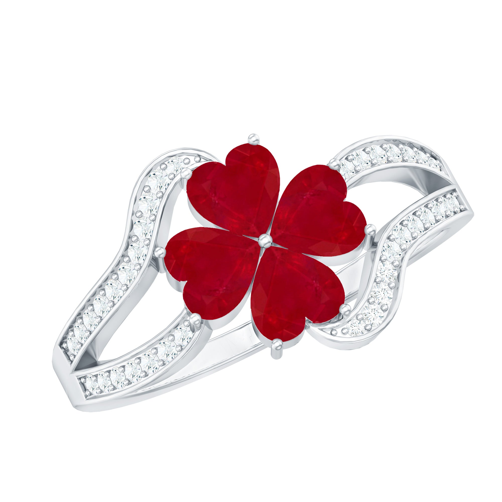 Real 1.8 Carat Ruby Flower Engagement Ring with Diamond Split Shank AAA - Rosec Jewels