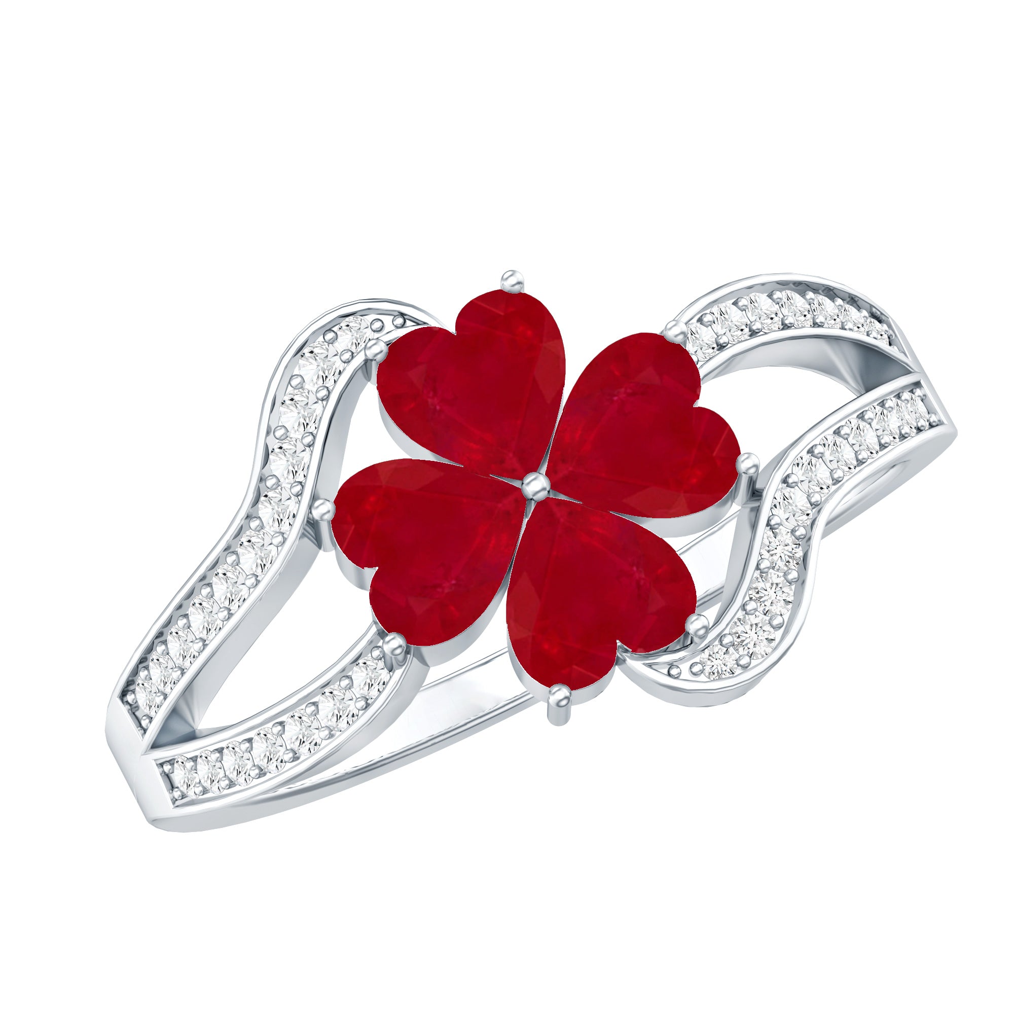 Real 1.8 Carat Ruby Flower Engagement Ring with Diamond Split Shank AAA - Rosec Jewels