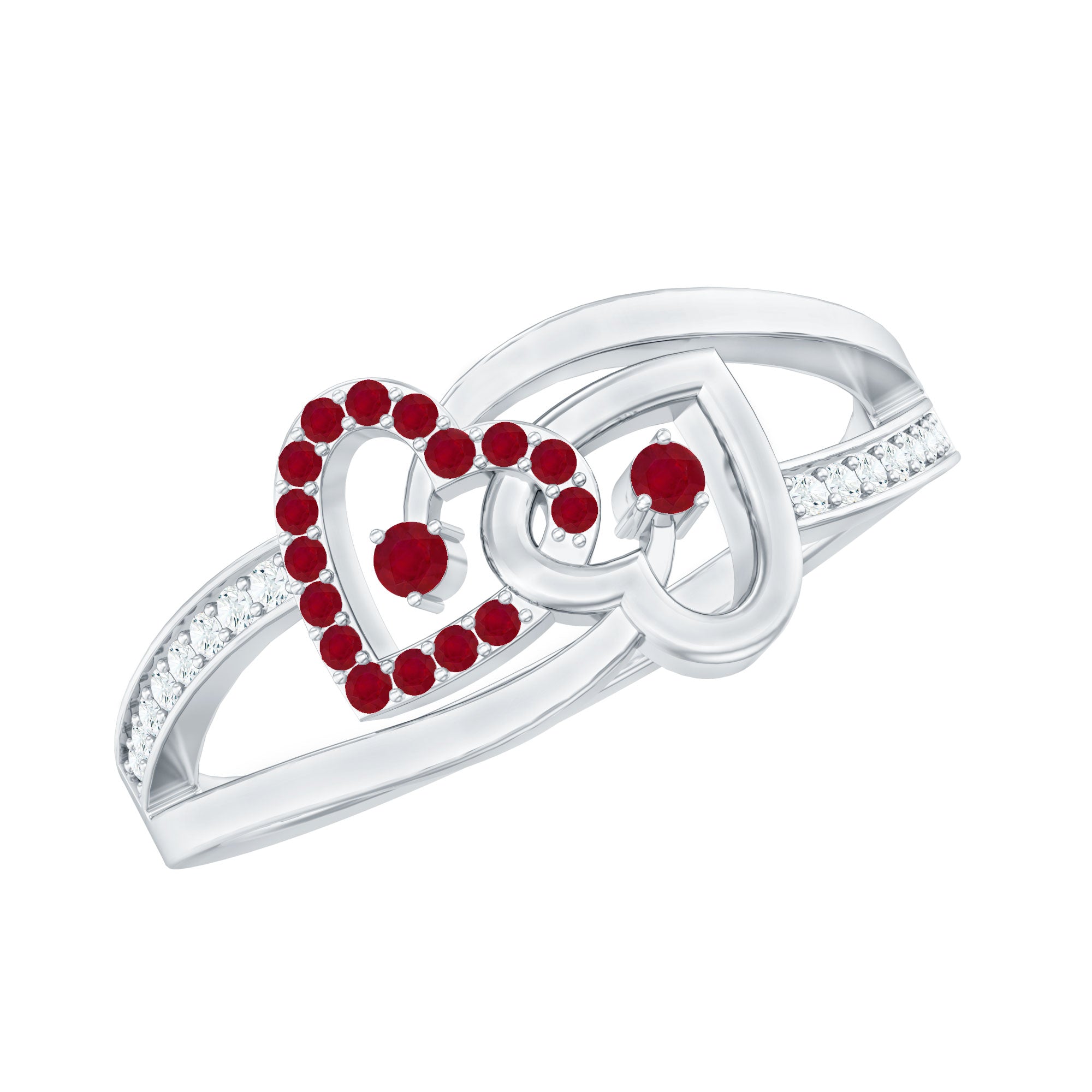 0.25 CT Interlock Heart Ring with Ruby and Moissanite in Gold