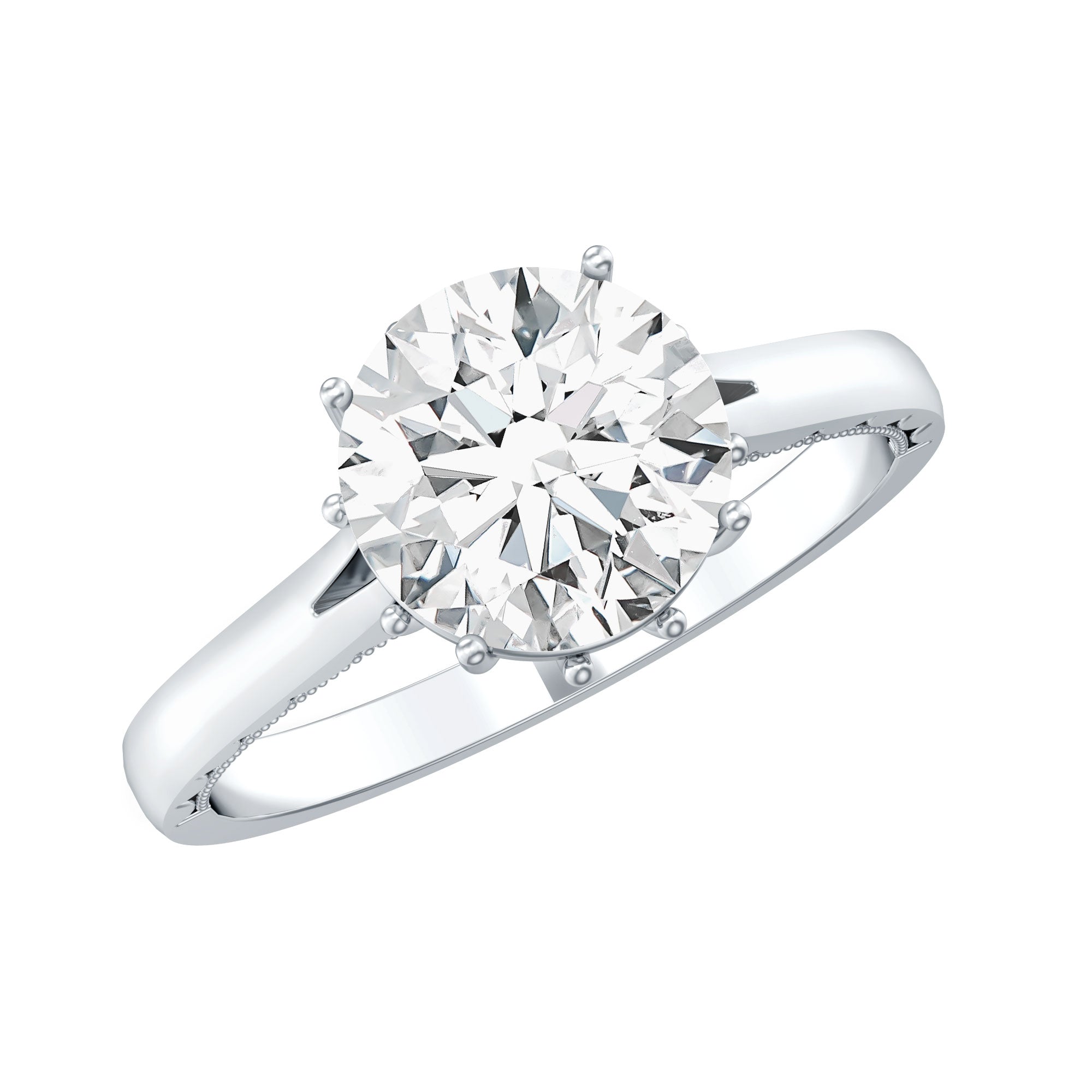 8 MM Round Cut Moissanite Engagement Ring with Milgrain Detailing D-VS1 - Rosec Jewels